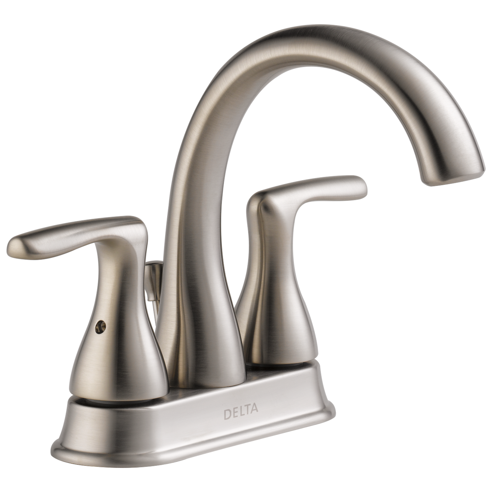 slide 2 of 6, Delta Foundations Brushed Nickel 4-in centerset 2-handle WaterSense Mid-arc Residential Handle Bathroom Sink Faucet with Drain, 1 ct
