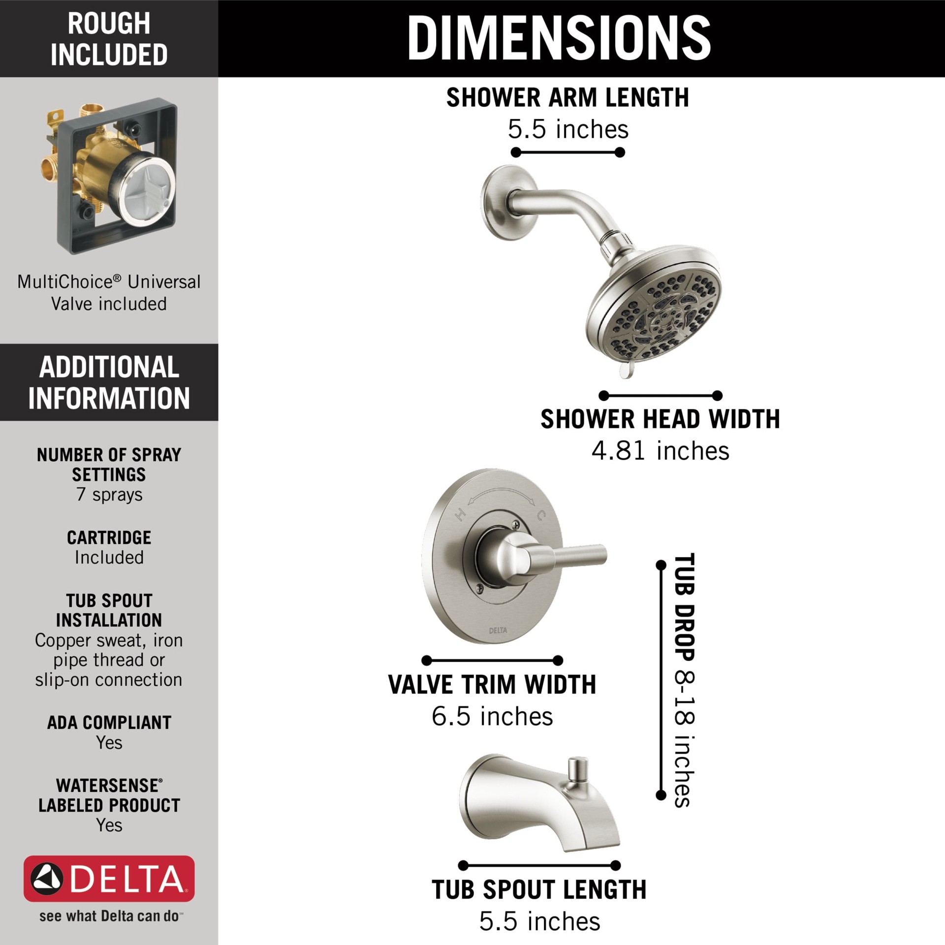 slide 3 of 6, Delta Becker Spotshield Brushed Nickel 1-handle Multi-function 4.813-in Round Bathtub and shower Faucet with Valve, 1 ct