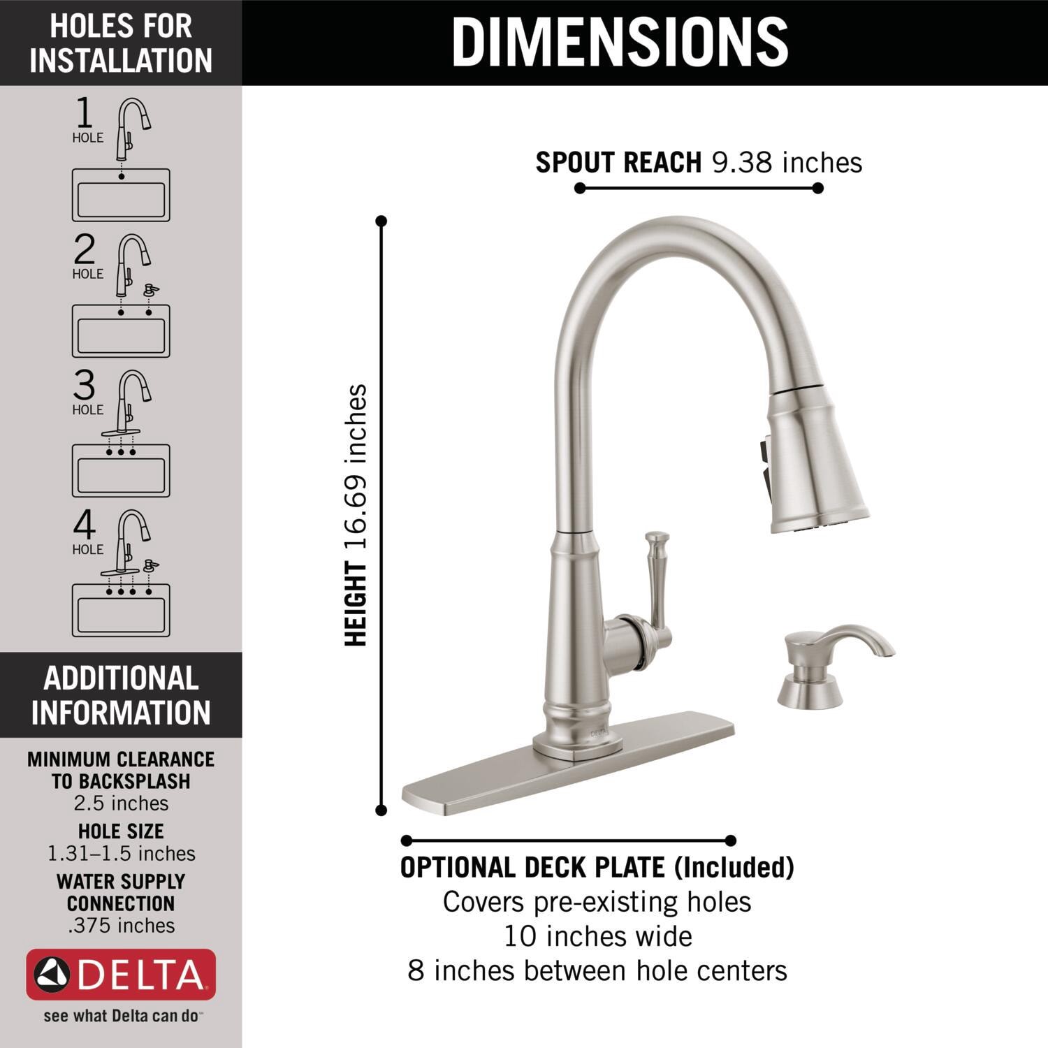 slide 3 of 6, Delta Abbott SpotShield Stainless Steel Double Handle Deck-mount Pull-down Kitchen Faucet with Sprayer (Includes Deck Plate) (Includes Soap Dispenser), 1 ct