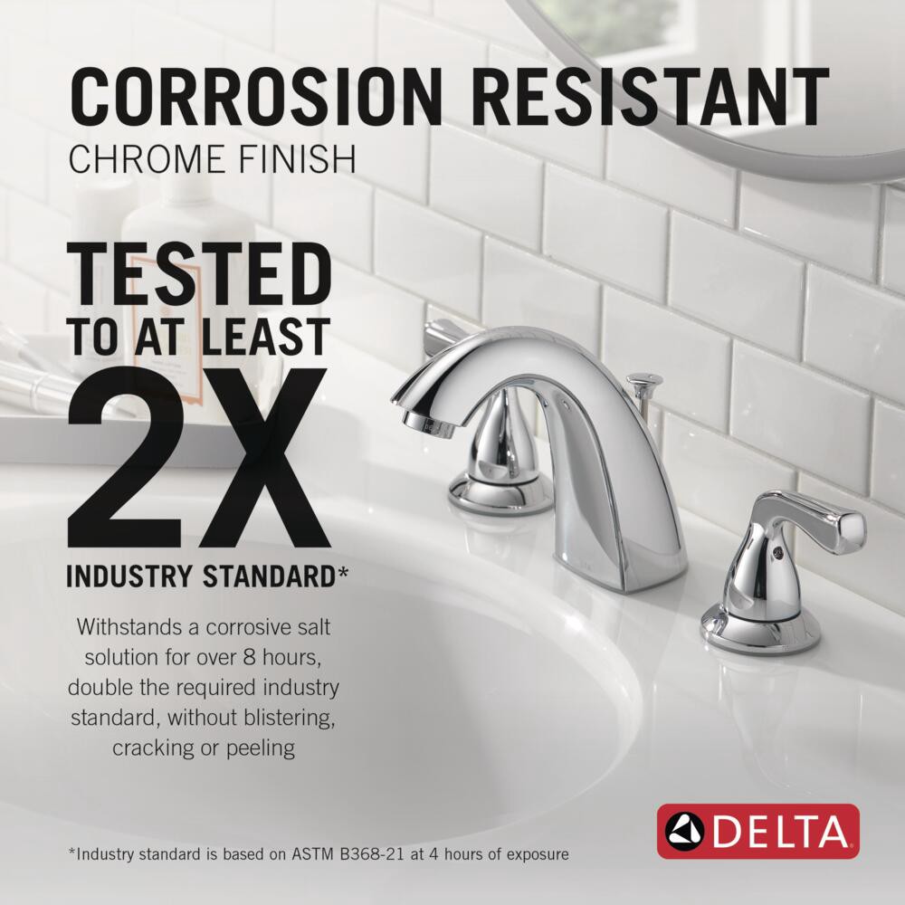 slide 2 of 6, Delta Foundations Chrome Widespread 2-handle WaterSense Mid-arc Residential Handle Bathroom Sink Faucet with Drain, 1 ct