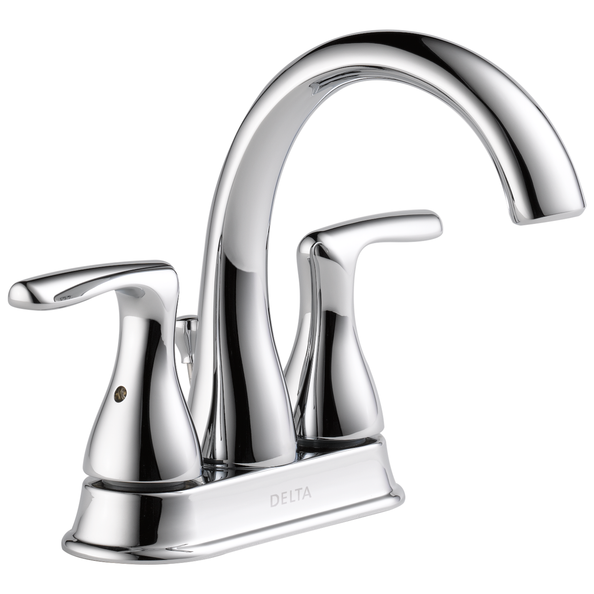 slide 2 of 6, Delta Foundations Chrome 4-in centerset 2-handle WaterSense Mid-arc Residential Handle Bathroom Sink Faucet with Drain, 1 ct