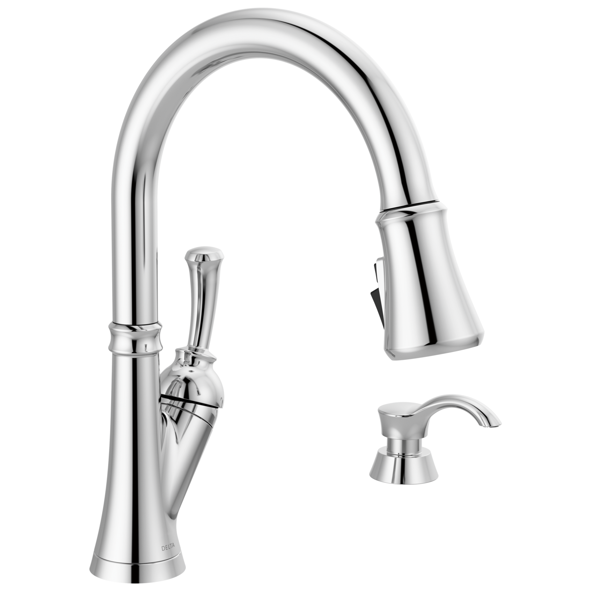 slide 2 of 6, Delta Savile Chrome Single Handle Deck-mount Pull-down Kitchen Faucet with Sprayer (Includes Deck Plate) (Includes Soap Dispenser), 1 ct