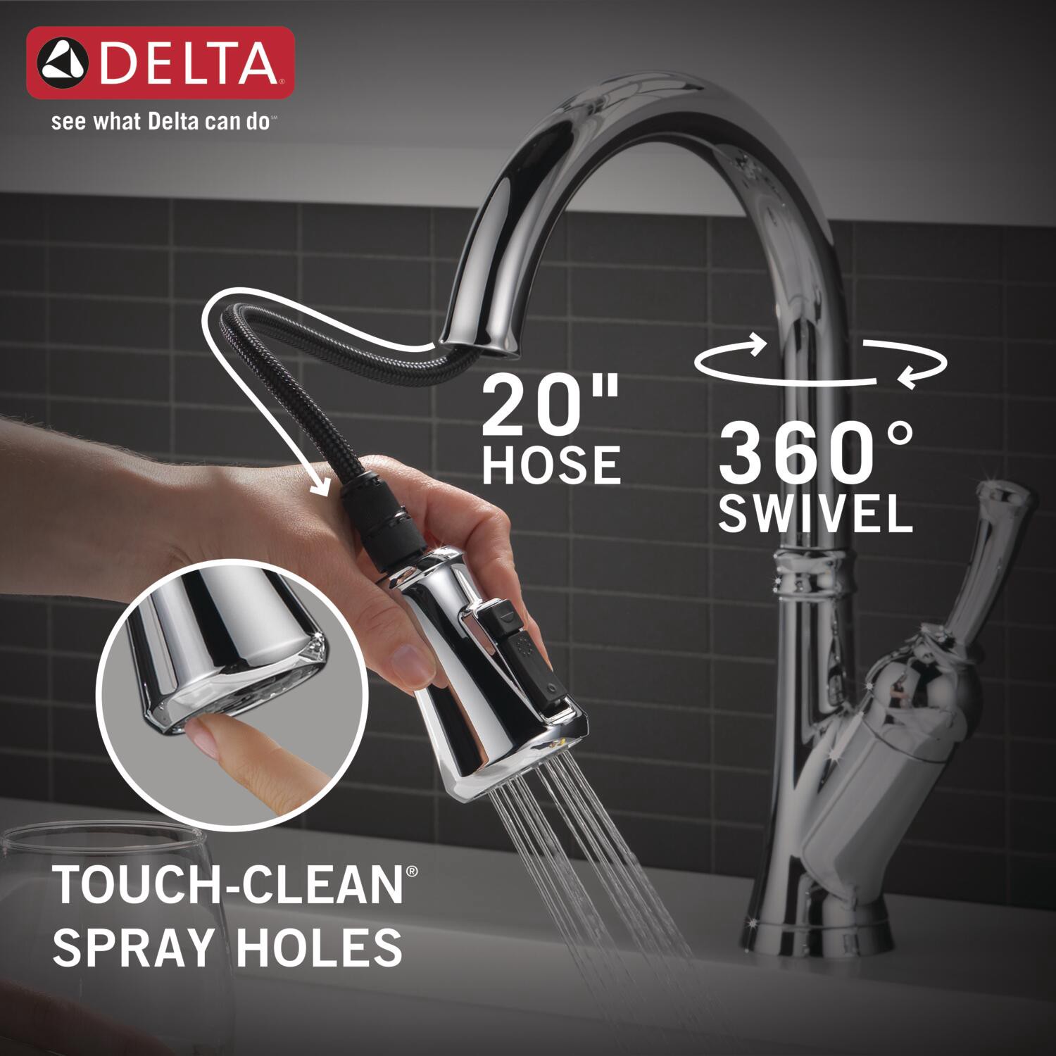 slide 6 of 6, Delta Savile Chrome Single Handle Deck-mount Pull-down Kitchen Faucet with Sprayer (Includes Deck Plate) (Includes Soap Dispenser), 1 ct