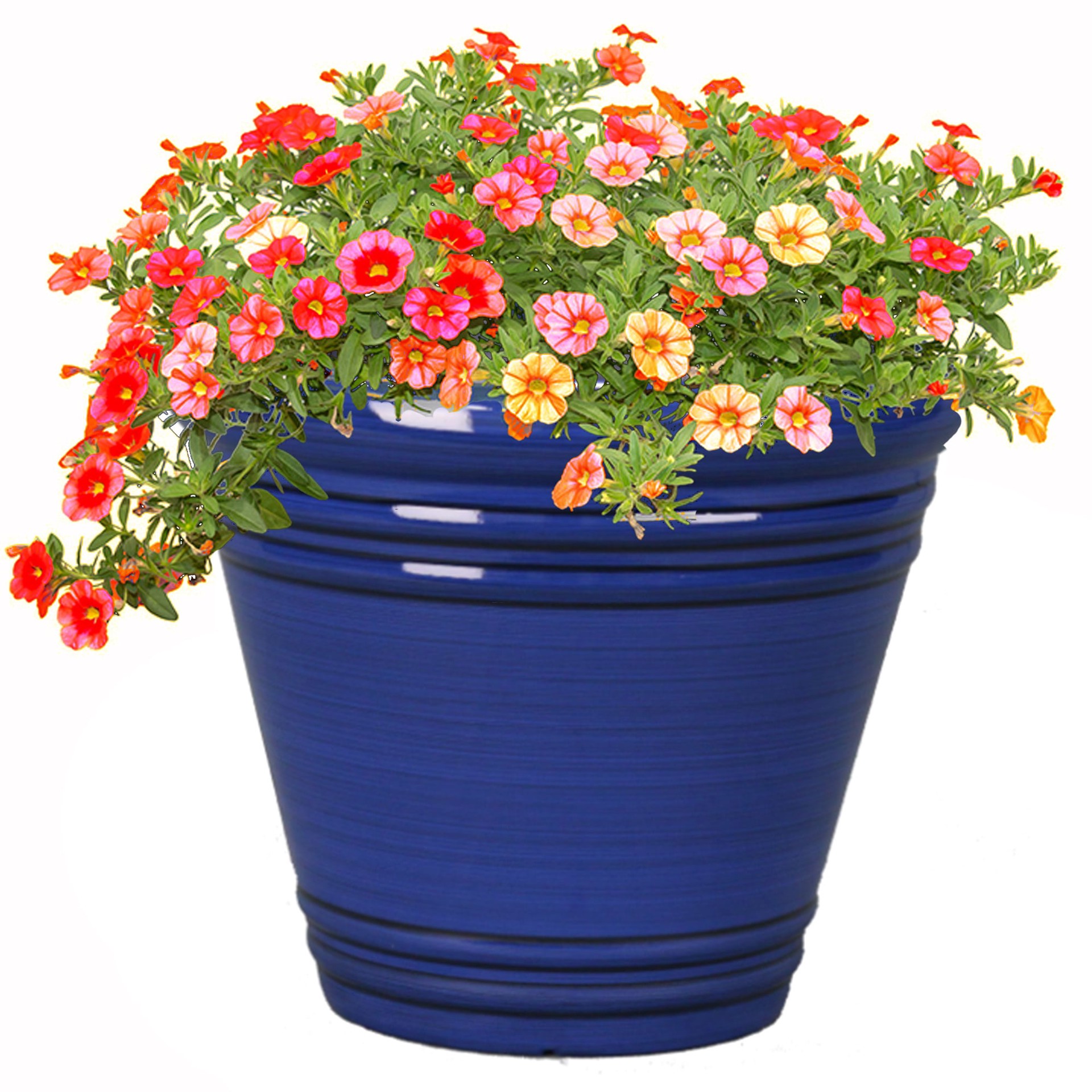 slide 3 of 6, Style Selections Round 16.5-in W x 14.45-in H x Blue Recycled plastic Contemporary/Modern Indoor/Outdoor Planter, 1 ct