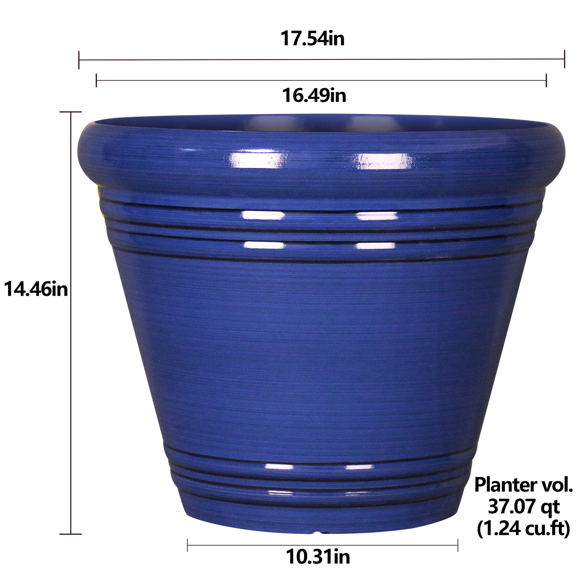 slide 4 of 6, Style Selections Round 16.5-in W x 14.45-in H x Blue Recycled plastic Contemporary/Modern Indoor/Outdoor Planter, 1 ct