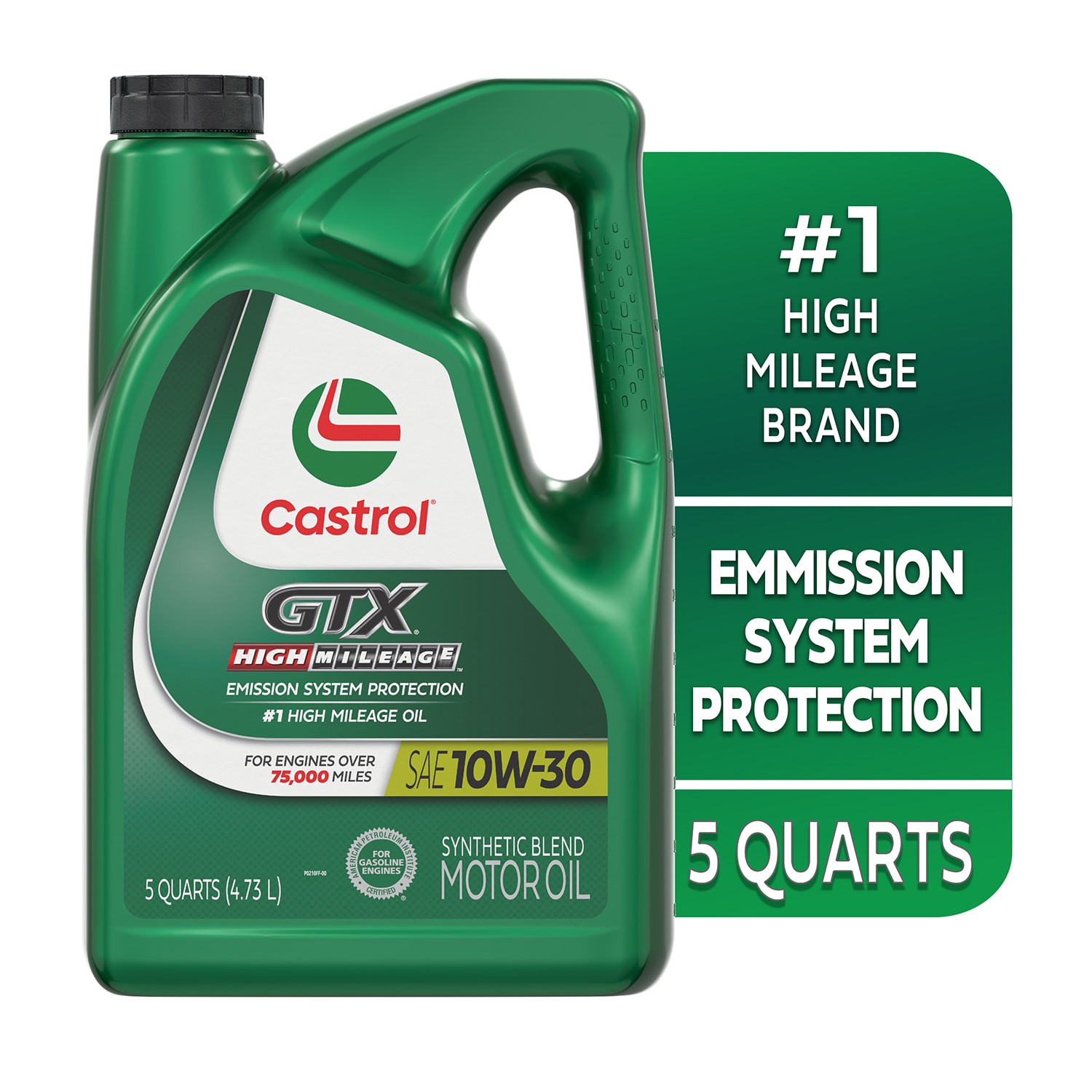 slide 2 of 6, CASTROL GTX High Mileage 10W-30 Synthetic Blend Motor Oil, 5 Quarts, 1 ct