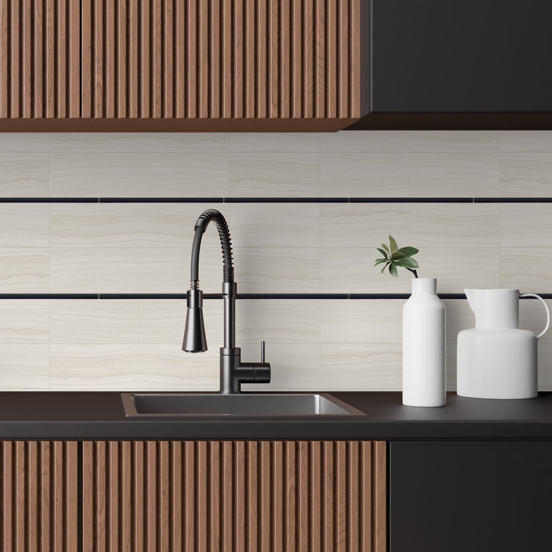 slide 3 of 6, allen + roth Matte black 1/2-in x 12-in Matte Composite Pencil Tile, 1 ct