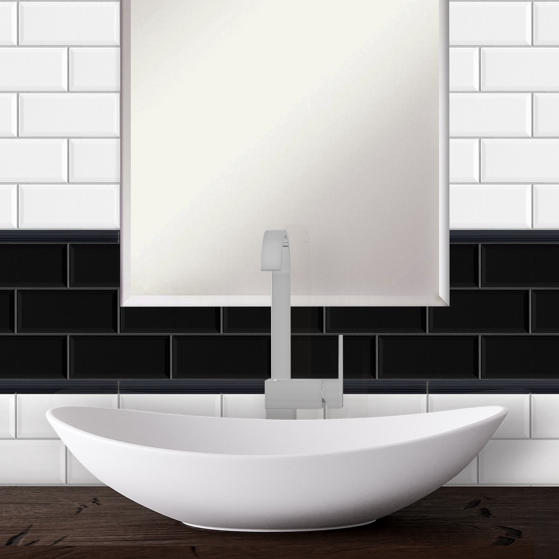 slide 4 of 6, allen + roth Matte black 1/2-in x 12-in Matte Composite Pencil Tile, 1 ct