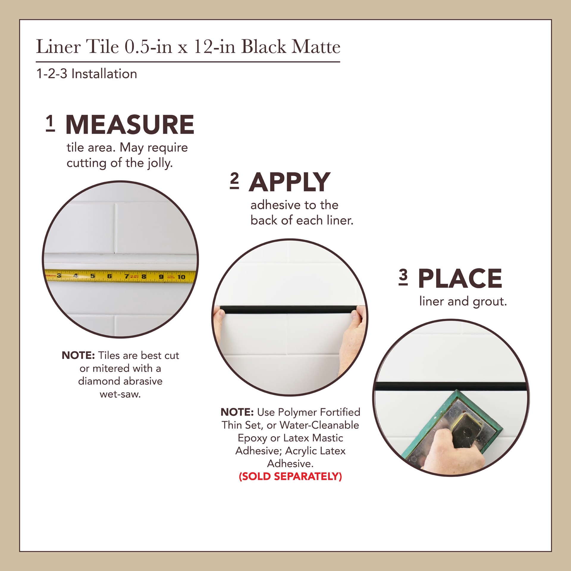 slide 6 of 6, allen + roth Matte black 1/2-in x 12-in Matte Composite Pencil Tile, 1 ct