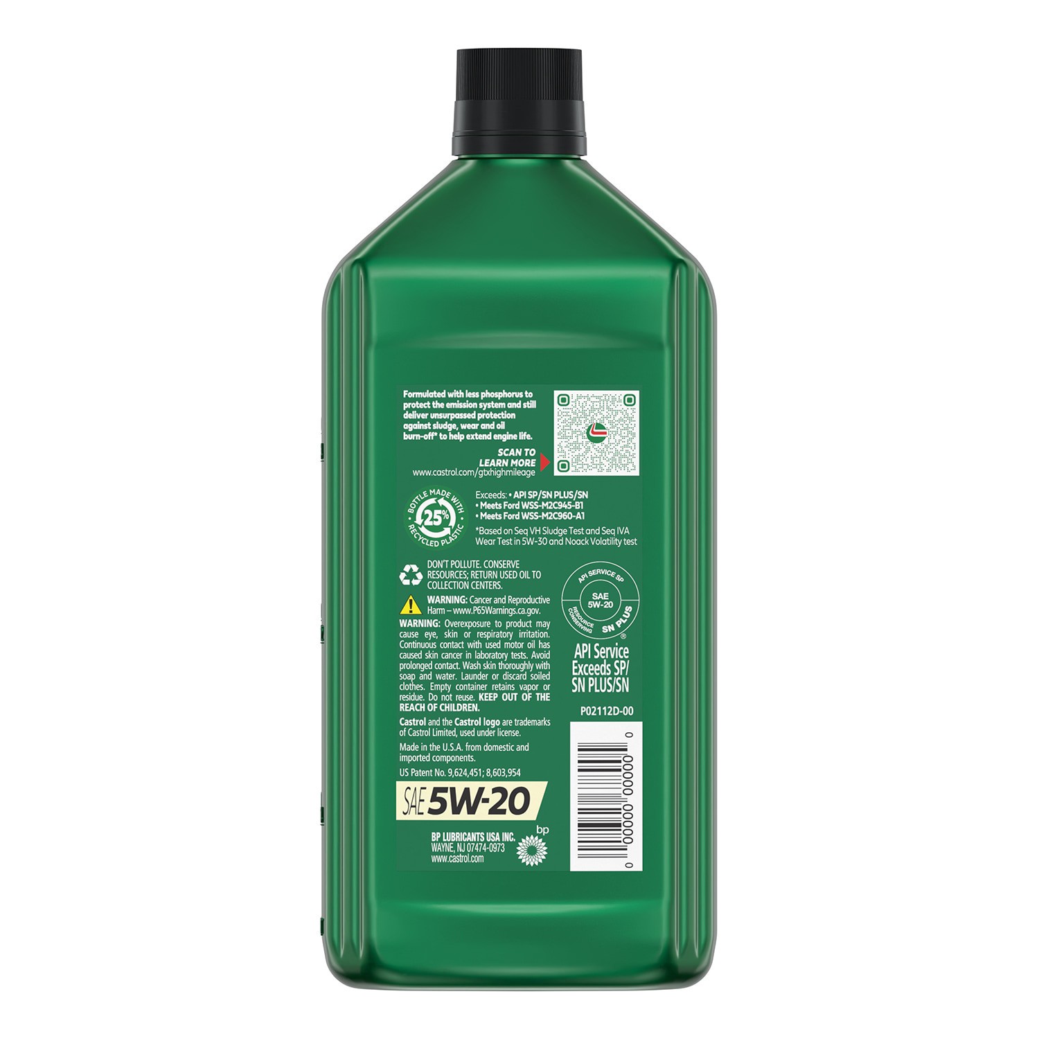 slide 3 of 6, CASTROL GTX High Mileage 5W-20 Synthetic Blend Motor Oil, 1 Quart, 1 ct