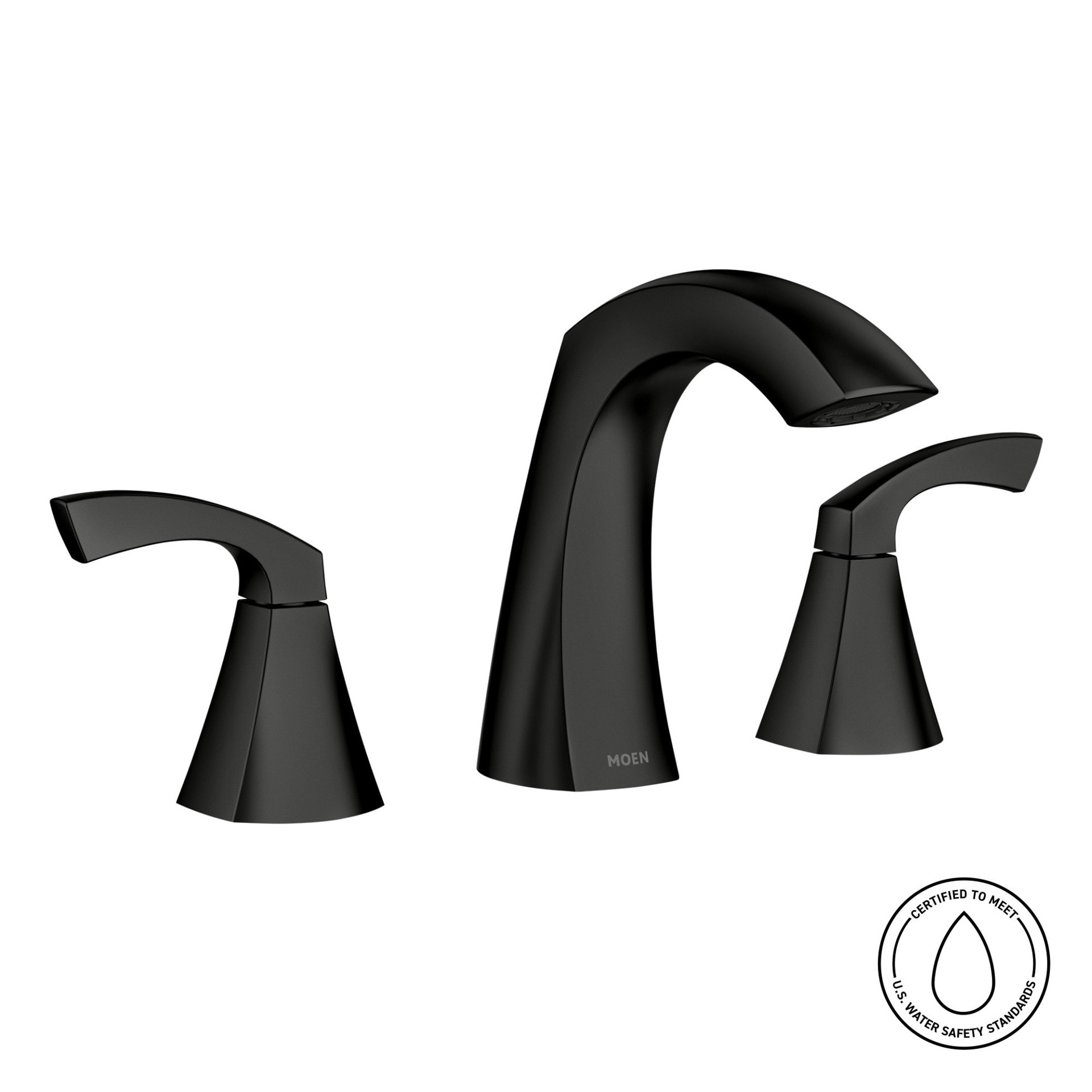 slide 2 of 6, Moen Lindor Matte Black Widespread 2-handle High-arc Residential Handle Bathroom Sink Faucet with Drain, 1 ct