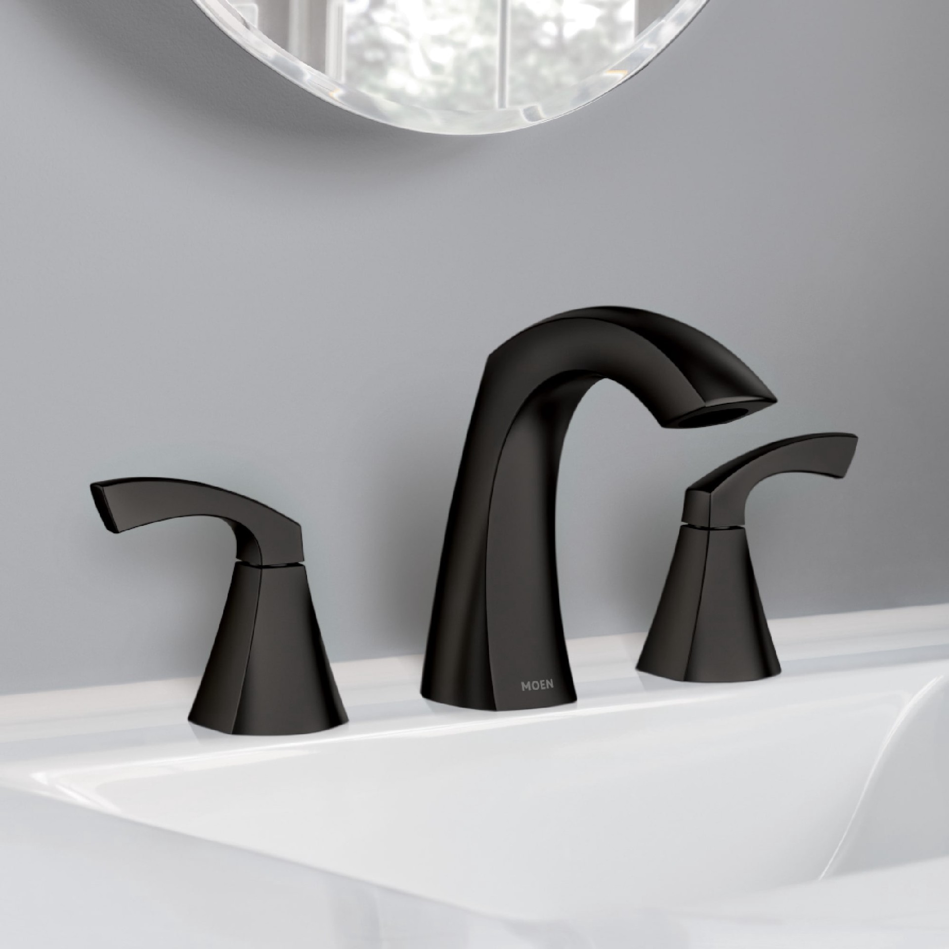 slide 1 of 6, Moen Lindor Matte Black Widespread 2-handle High-arc Residential Handle Bathroom Sink Faucet with Drain, 1 ct