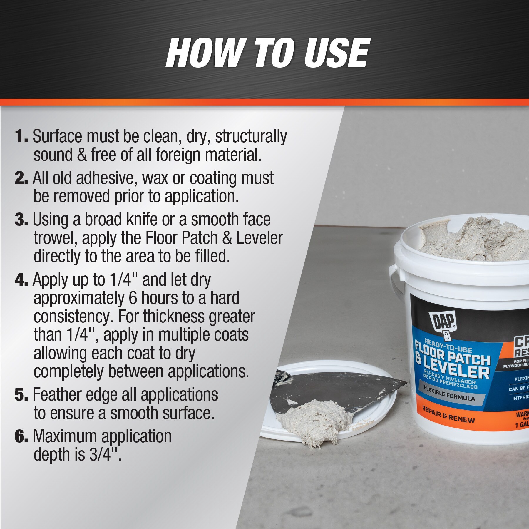 slide 3 of 4, DAP Flexible Floor Patch and Leveler Gray Interior/Exterior Waterproof , Patching compound 1 Gallon(s), 1 ct