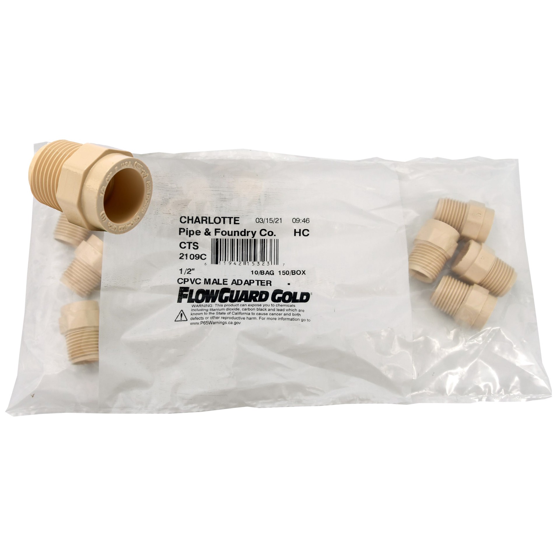 slide 2 of 6, Charlotte Pipe 1/2 Cts C PVC Male Adapt 10 Pk, 1 ct