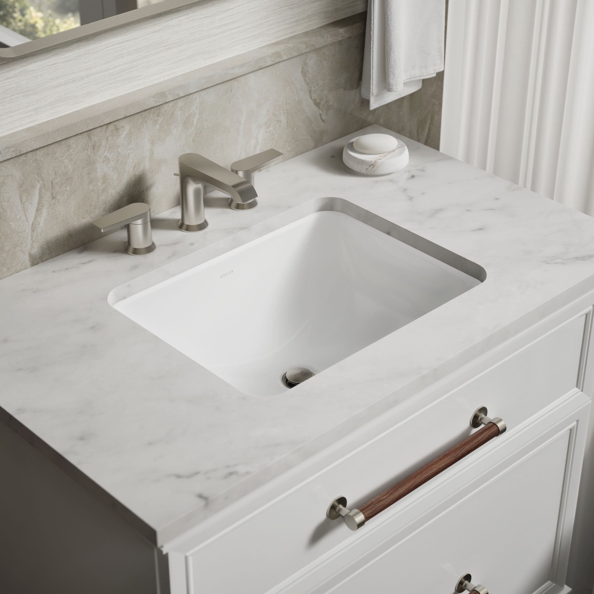 slide 2 of 6, KOHLER Caxton Vitreous China 15.69-in Undermount Rectangular Transitional White Bathroom Sink, 1 ct