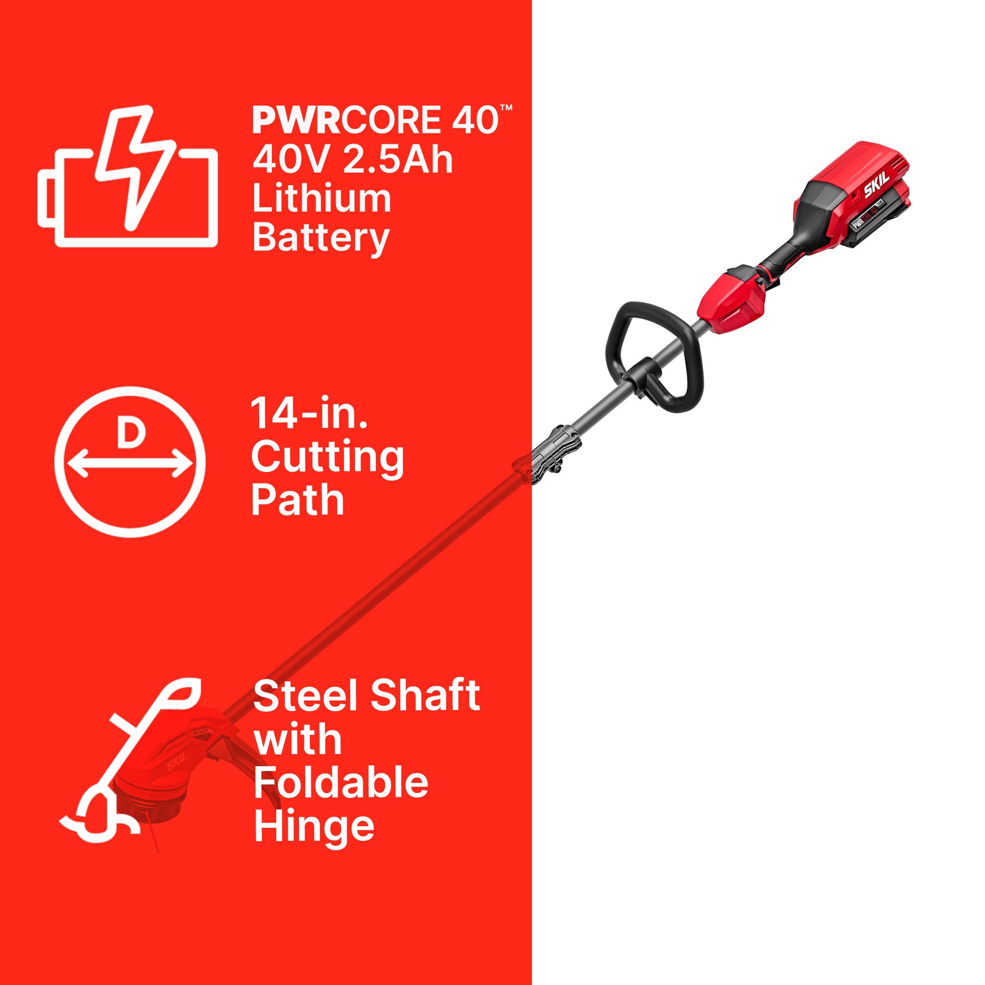 slide 3 of 6, SKIL 40-volt 14-in Straight Shaft Battery String Trimmer 2.5 Ah (Battery Included) (Charger Included), 1 ct