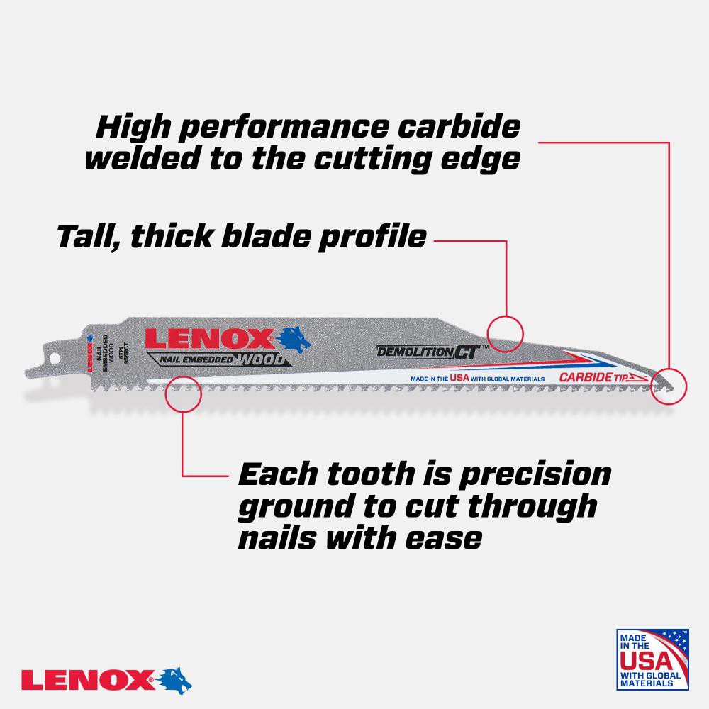 slide 2 of 6, LENOX Carbide tooth 9-in 6 TPI Demolition Demolition Reciprocating Saw Blade, 1 ct