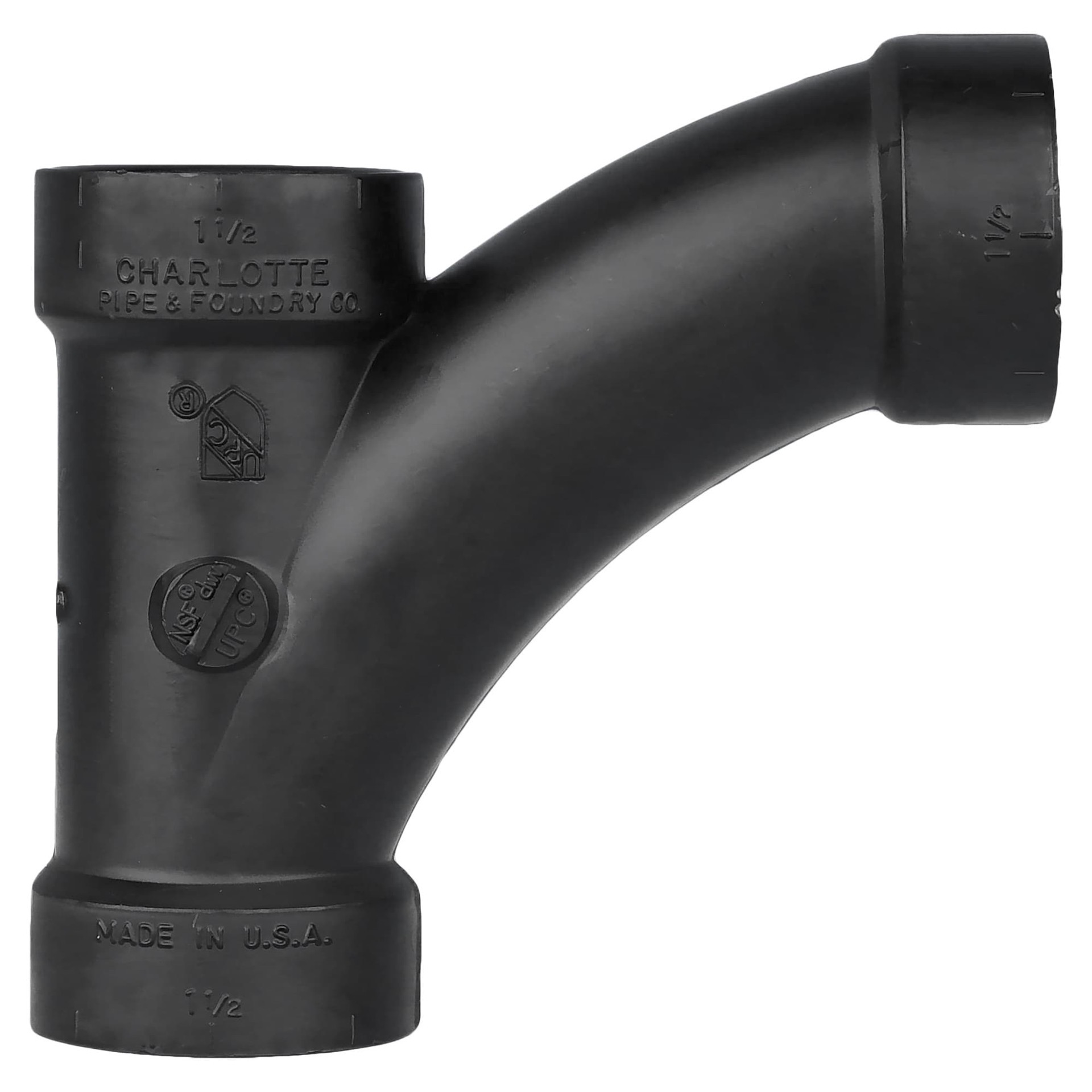 slide 3 of 6, Charlotte Pipe 3-in x 3-in x 3-in ABS DWV Fitting for Non-Potable Water, Black, Schedule 40, NSF Safety Listed, 1 ct
