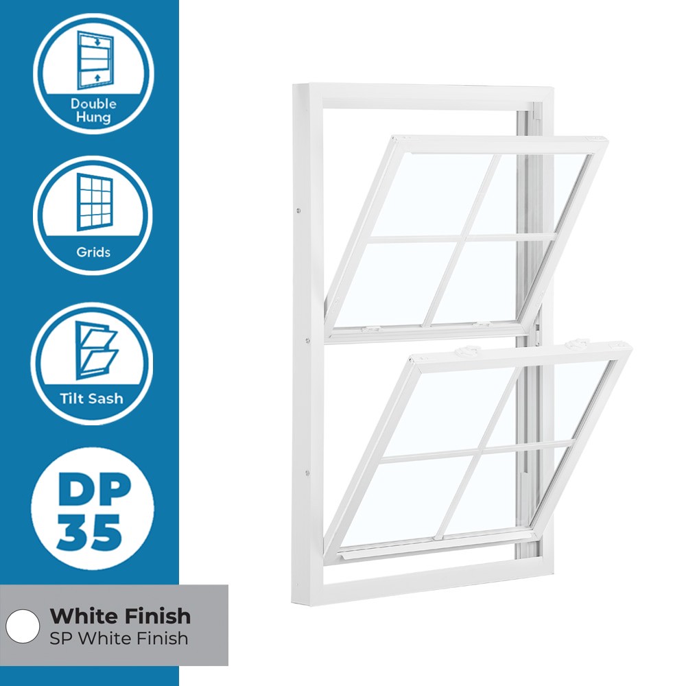 slide 5 of 6, RELIABILT 3201 Series 23-3/4-in x 37-1/2-in White Exterior White Interior Vinyl Replacement Double Hung Window Low-E argon Double Pane Glass with Grids (Half Screen Included), 1 ct