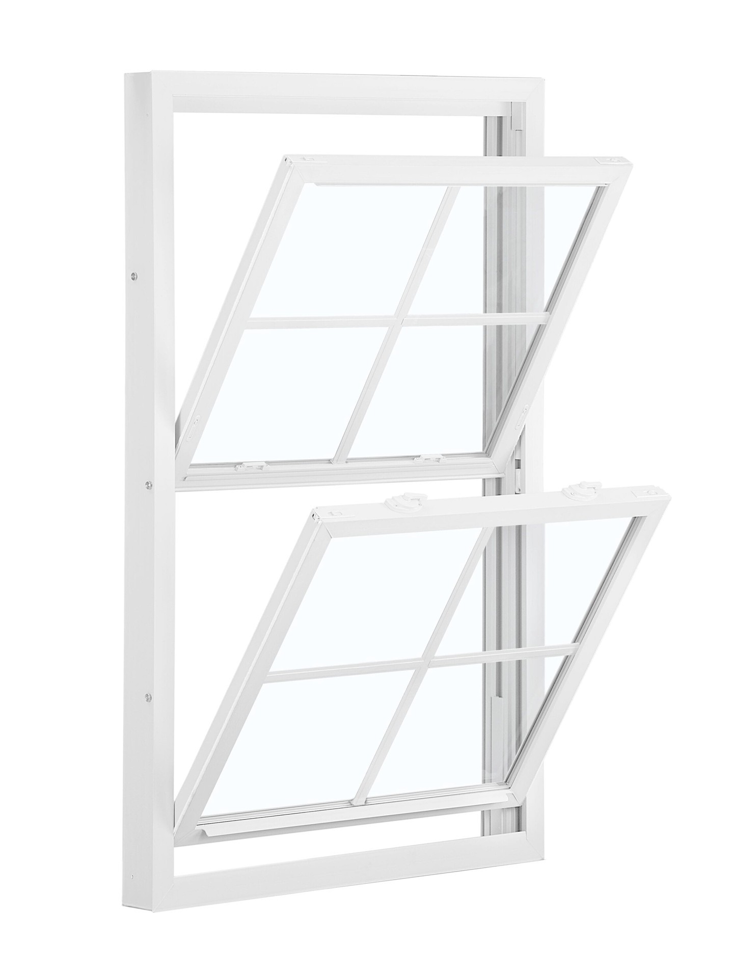 slide 1 of 6, RELIABILT 3201 Series 23-3/4-in x 37-1/2-in White Exterior White Interior Vinyl Replacement Double Hung Window Low-E argon Double Pane Glass with Grids (Half Screen Included), 1 ct