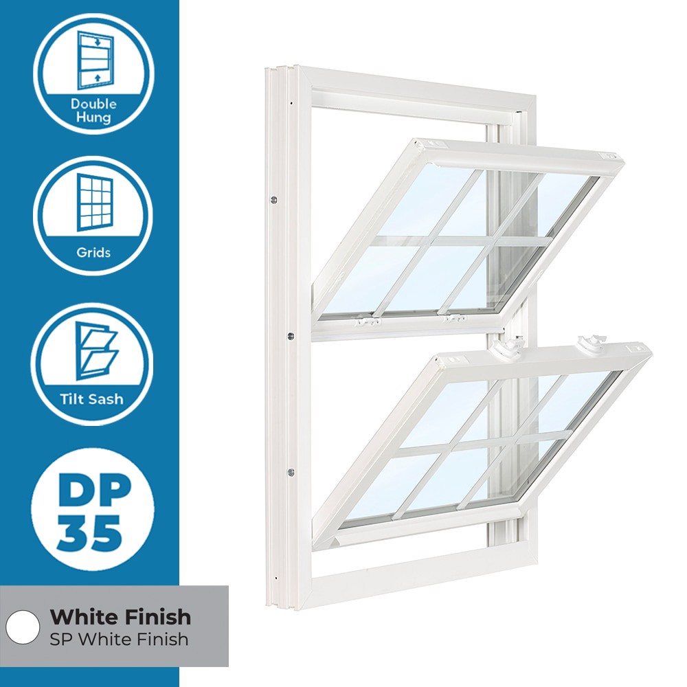 slide 6 of 6, RELIABILT 3201 Series White Exterior White Interior Vinyl Replacement Double Hung Window Low-E argon Double Pane Glass with Grids (Half Screen Included), 1 ct
