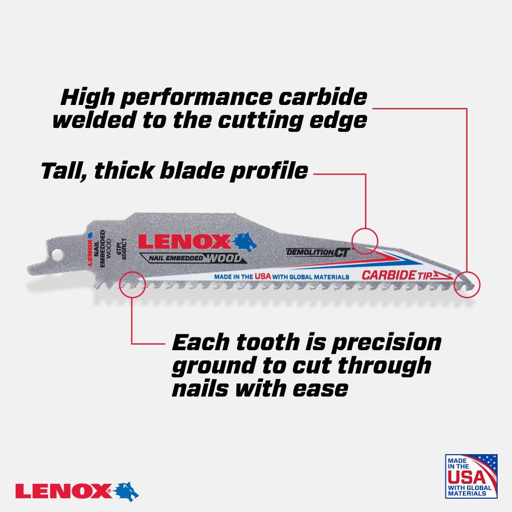 slide 2 of 6, LENOX Carbide tooth 6-in 6 TPI Demolition Demolition Reciprocating Saw Blade, 1 ct
