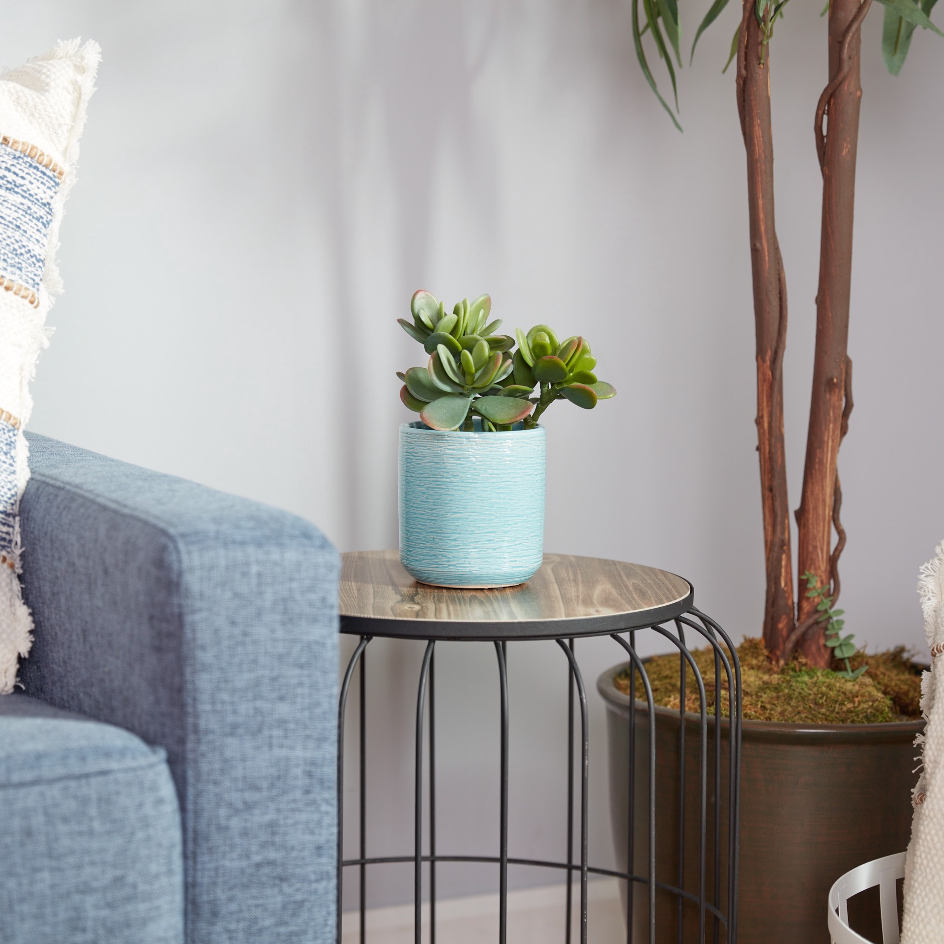 slide 5 of 6, allen + roth Round 4.1-in W x 4.06-in L Blue Ceramic Indoor Planter, 1 ct