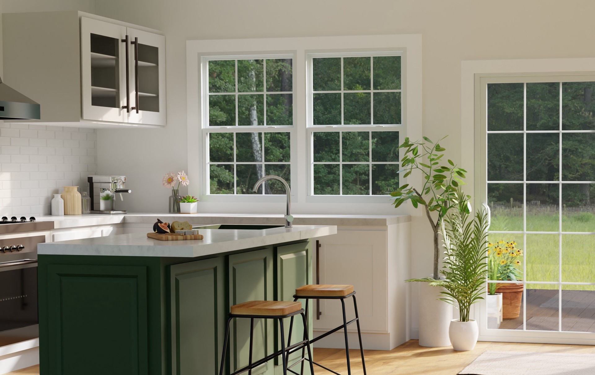 slide 6 of 6, RELIABILT 150 Series White Exterior Vinyl New Construction Single Hung Window Low-E Double Pane Glass with Grids, (Half Screen Included), 1 ct