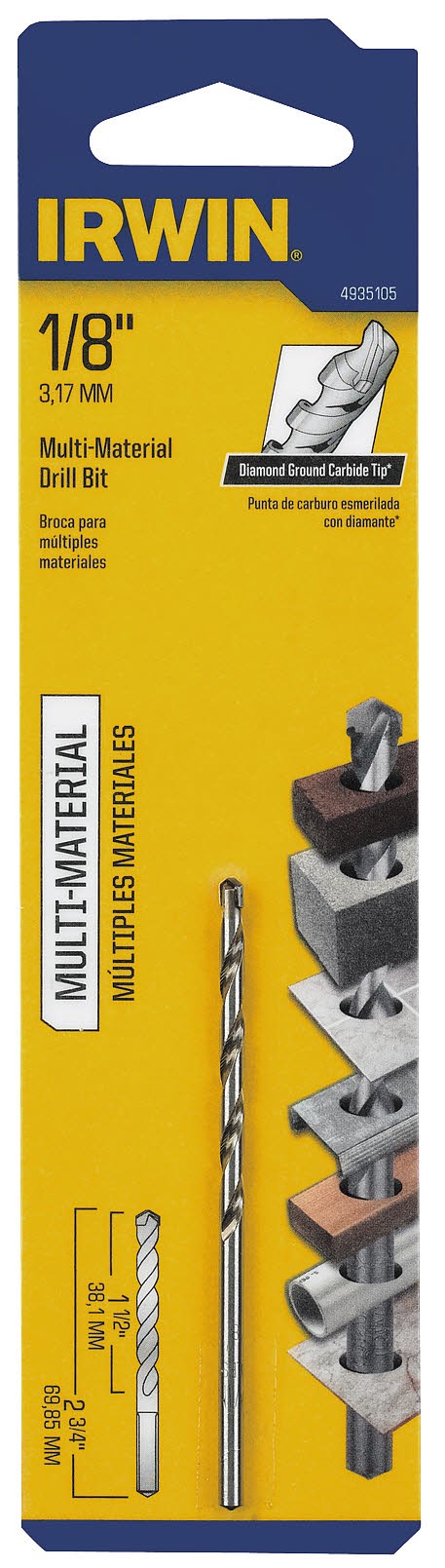 slide 6 of 6, IRWIN Multi-Material 1/8-in x 2-3/4-in Carbide Masonry Drill Bit For Rotary drill, 1 ct