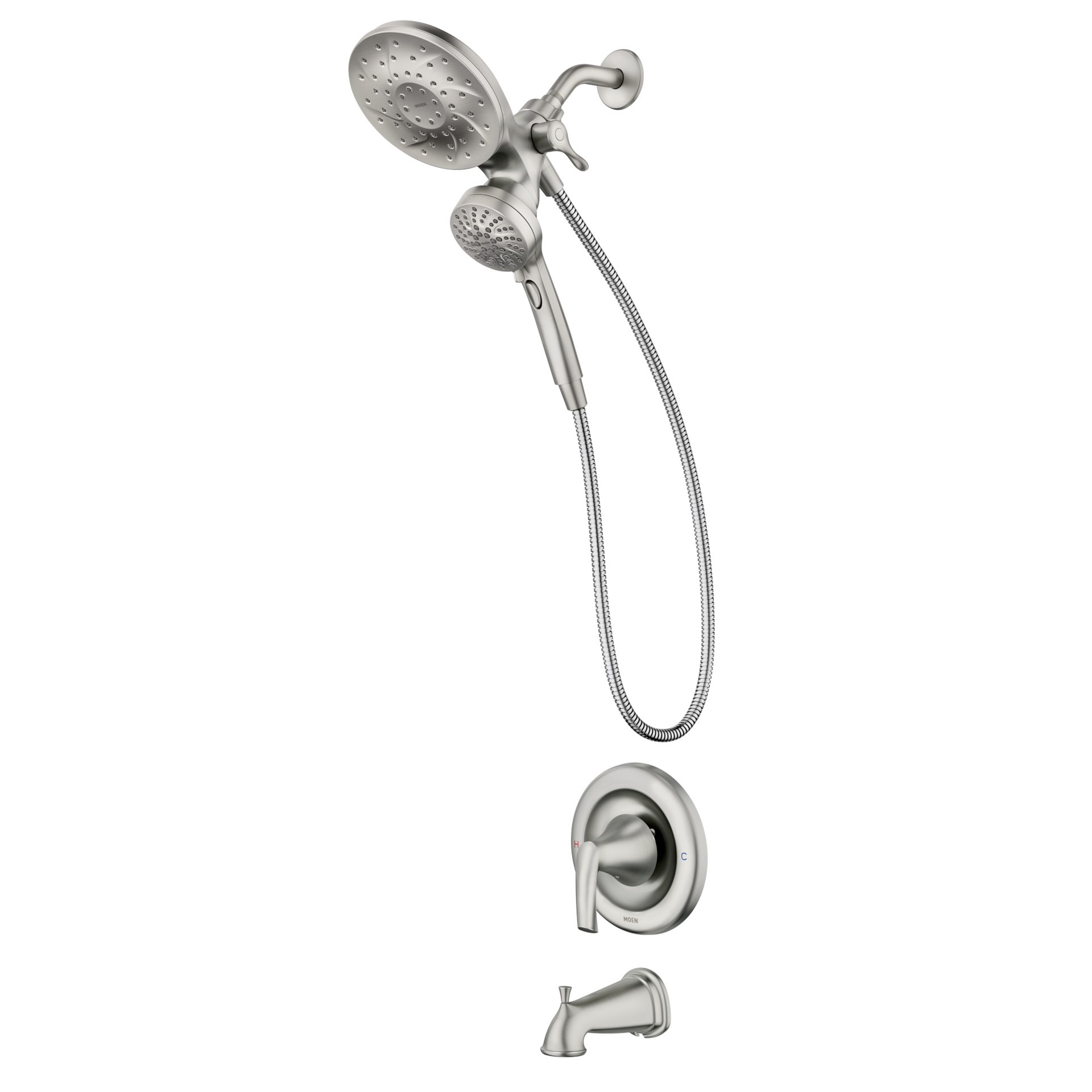 slide 1 of 6, Moen Graeden Magnetix Spot Resist Brushed Nickel 1-handle 6.75-in Round Bathtub and shower Faucet with Valve (Multi-head), 1 ct