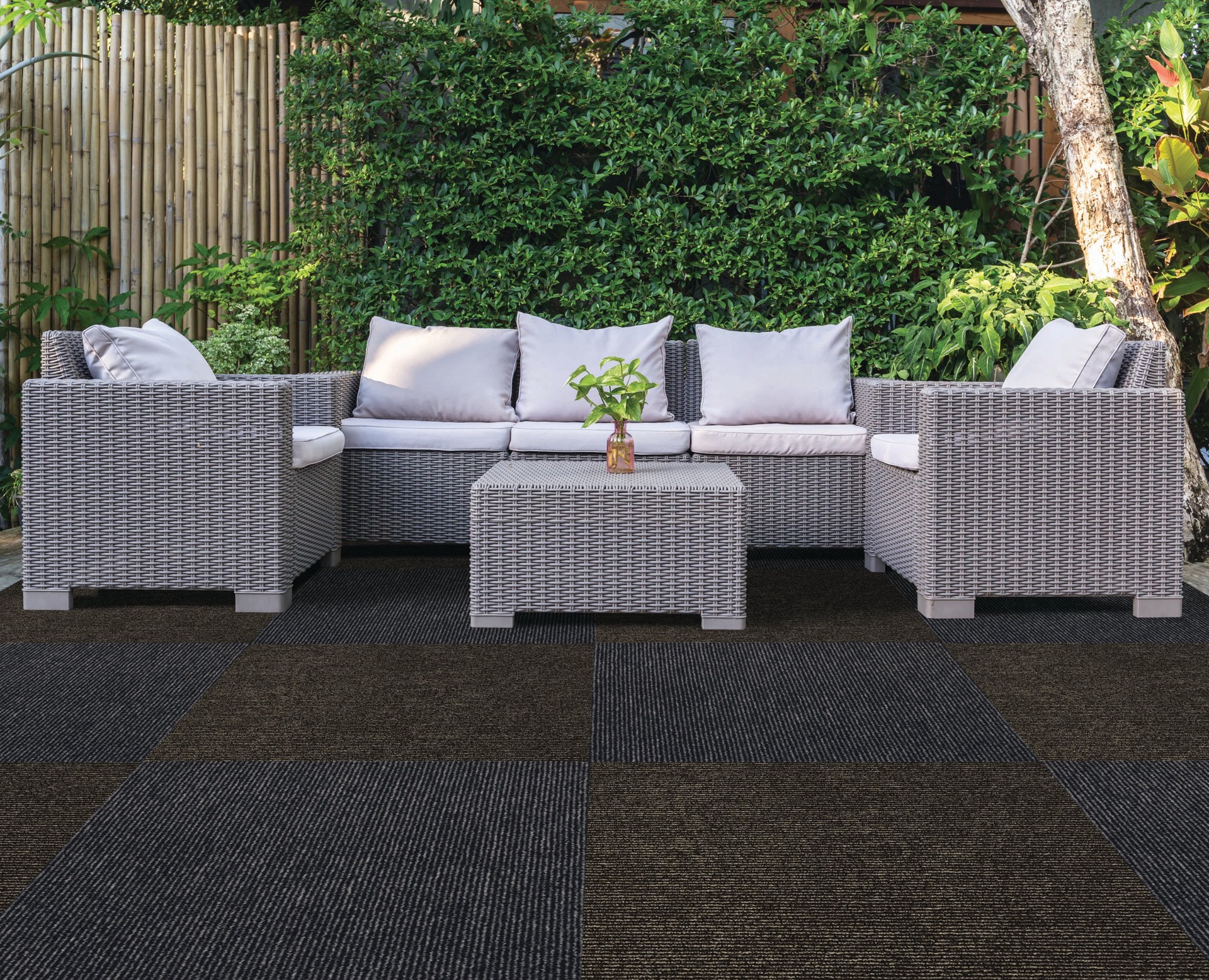slide 3 of 6, Style Selections Heather Row 24-in x 24-in Storm Gray Gray Residential Peel and stick Indoor or outdoor Carpet Tile ( 40-sq ft ), 1 ct