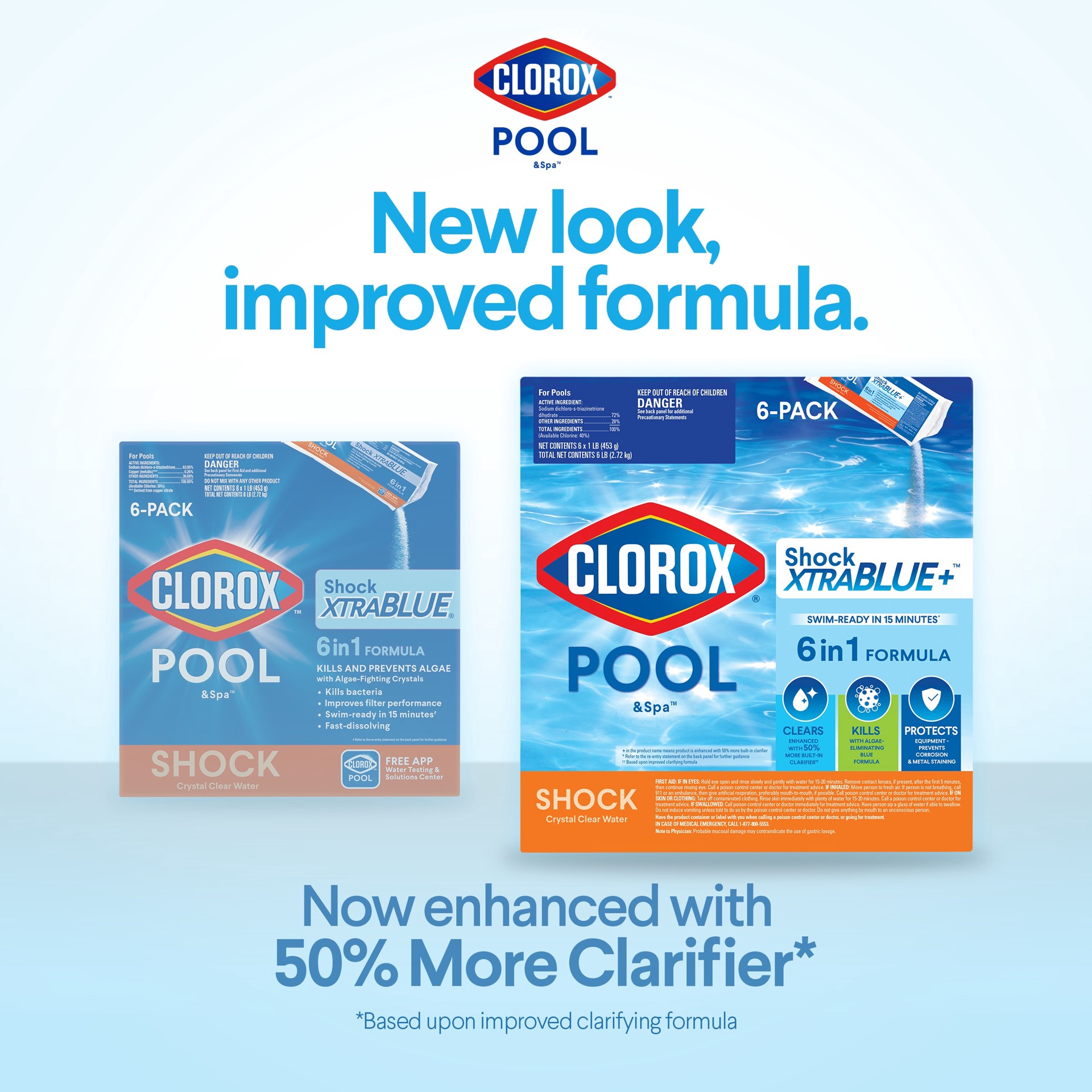 slide 2 of 6, Clorox Pool&Spa XtraBlue 6 in 1, 6 -Pack 16-oz Dichlor Pool Shock, 1 ct