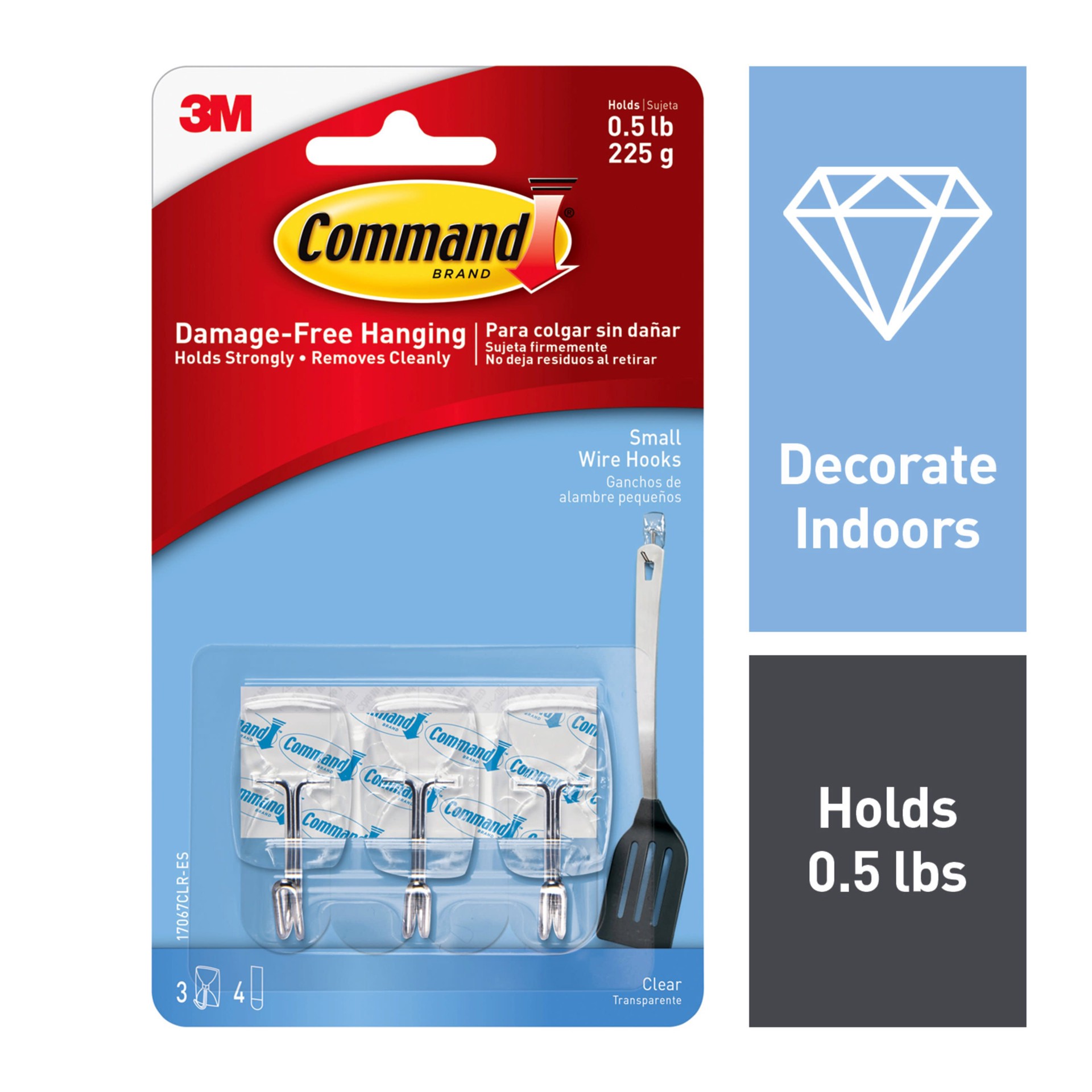 slide 1 of 6, Command Small 3 -Pack Clear Adhesive Wire hook 0.5-lb Capacity, 1 ct