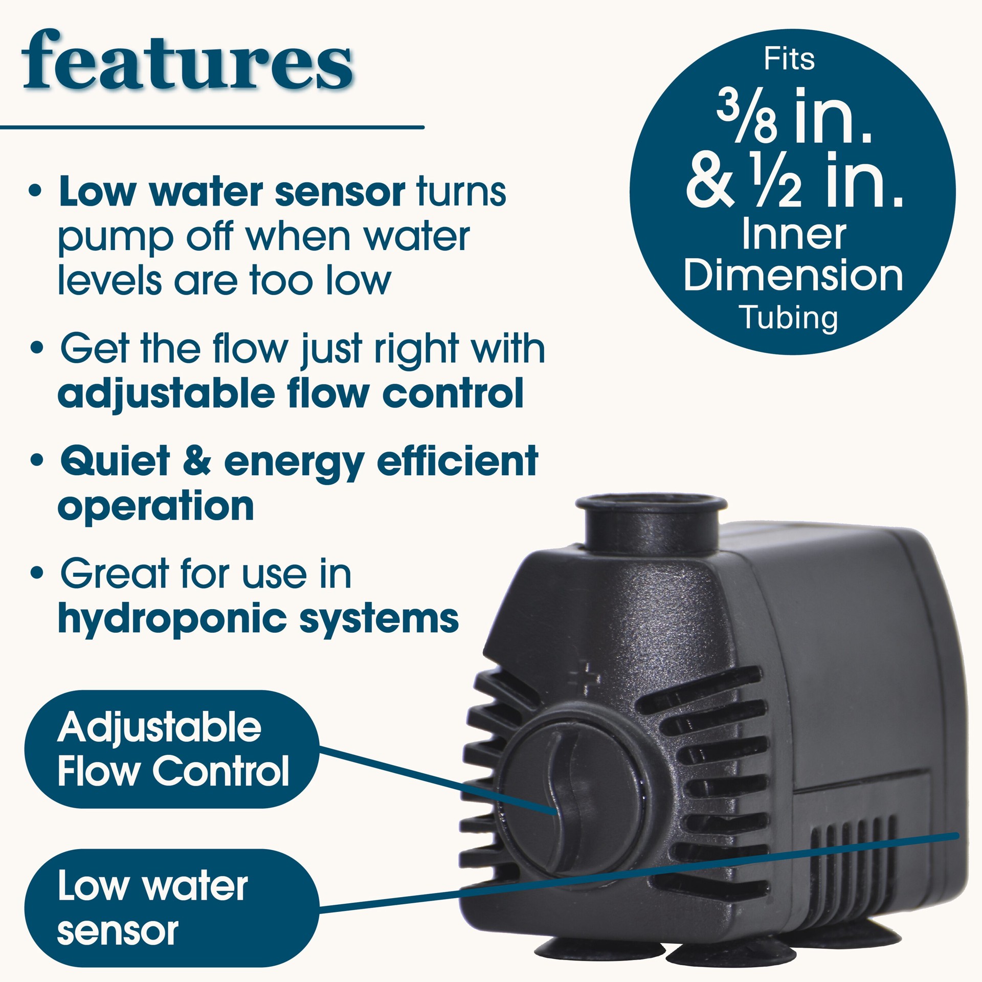 slide 3 of 6, smartpond Low Water Shut-off 80 -GPH Submersible Corded Electric Fountain Pump, 1 ct