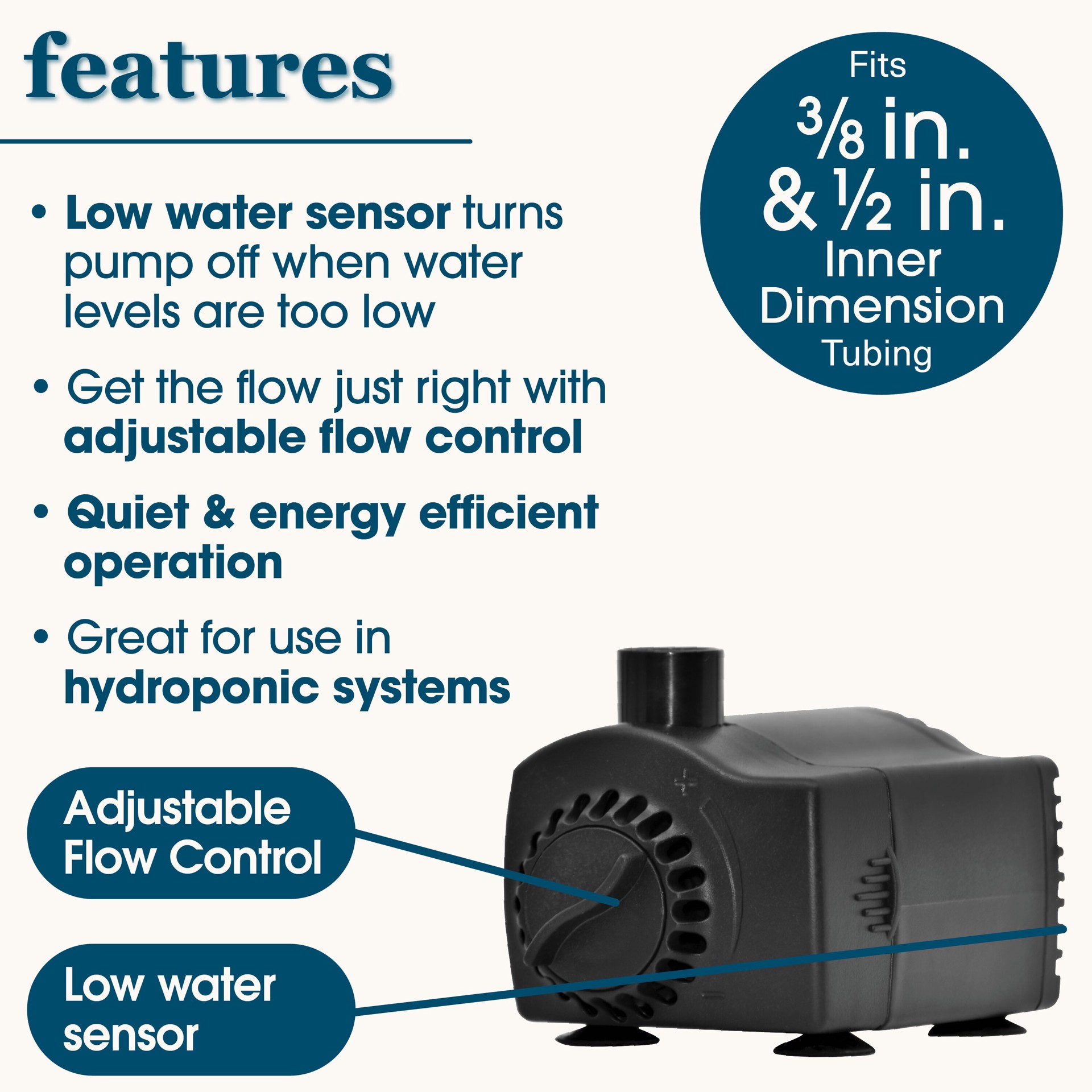 slide 3 of 6, smartpond Low Water Shut-off 155 -GPH Submersible Corded Electric Fountain Pump, 1 ct