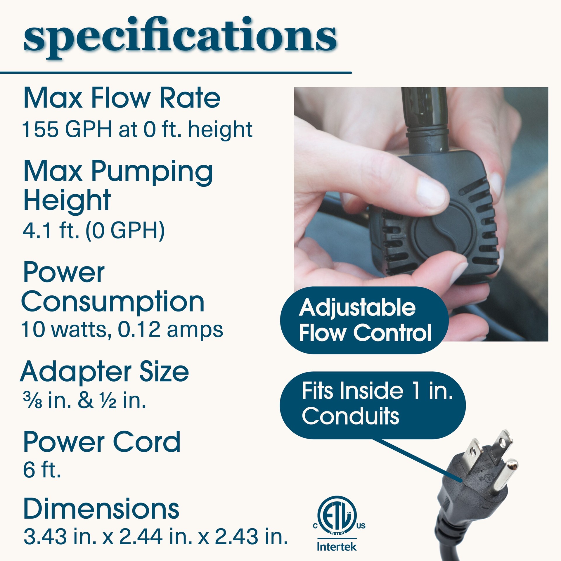 slide 4 of 6, smartpond Low Water Shut-off 155 -GPH Submersible Corded Electric Fountain Pump, 1 ct