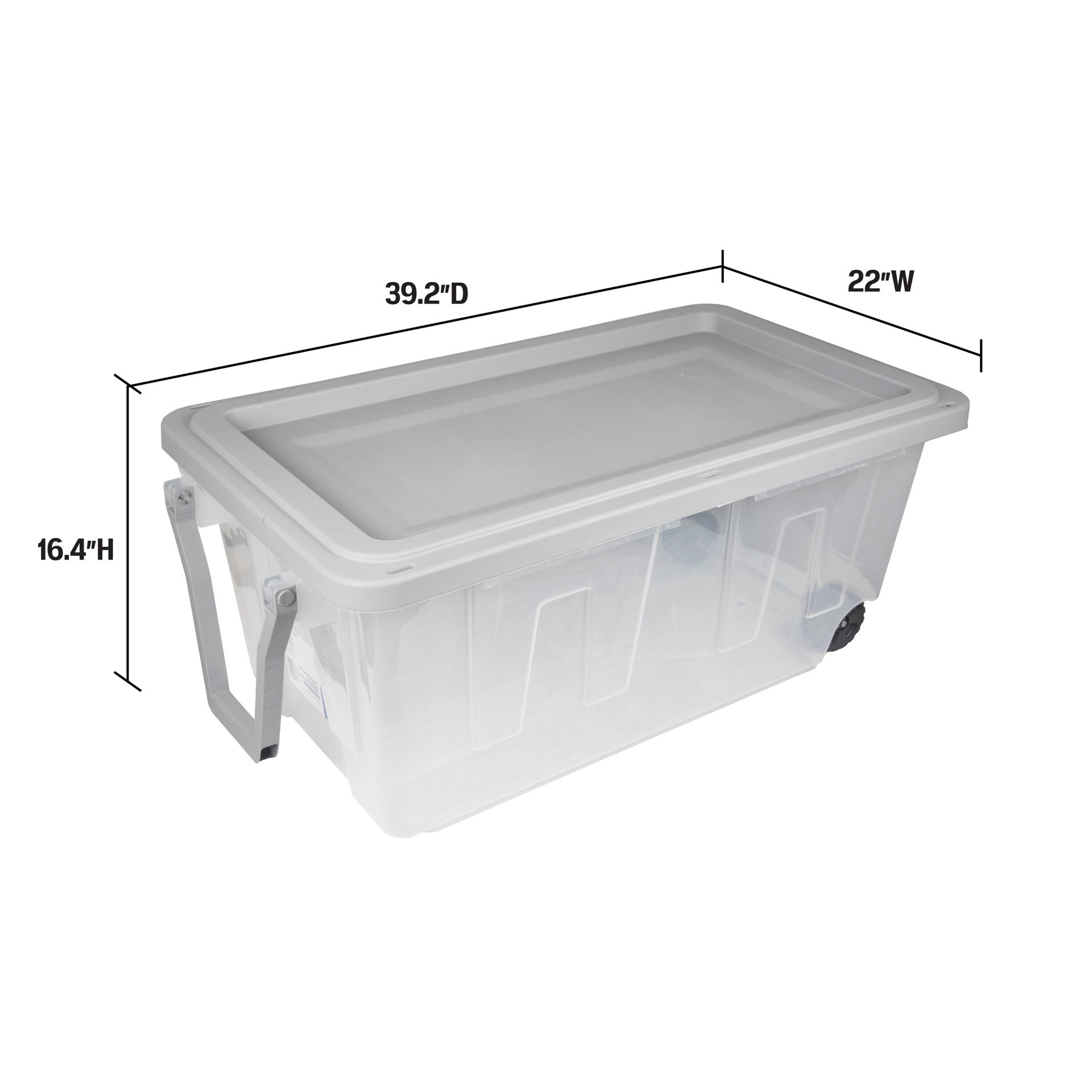 slide 2 of 6, Project Source Large 40 -Gallons ( 160 -Quarts ) Clear Heavy Duty Rolling Stackable Tote with Standard Snap Lid, 1 ct