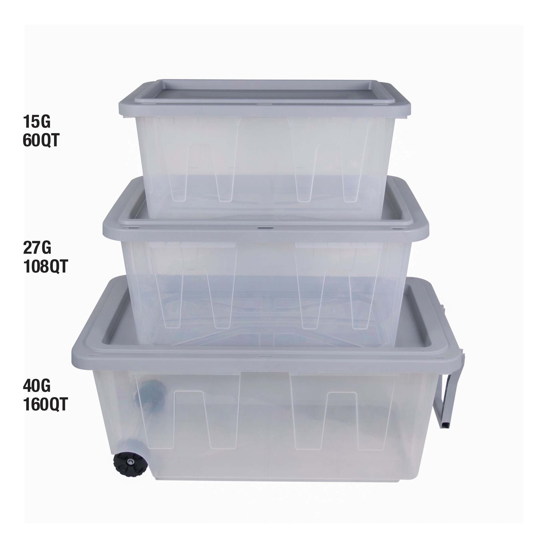 slide 4 of 6, Project Source Large 40 -Gallons ( 160 -Quarts ) Clear Heavy Duty Rolling Stackable Tote with Standard Snap Lid, 1 ct
