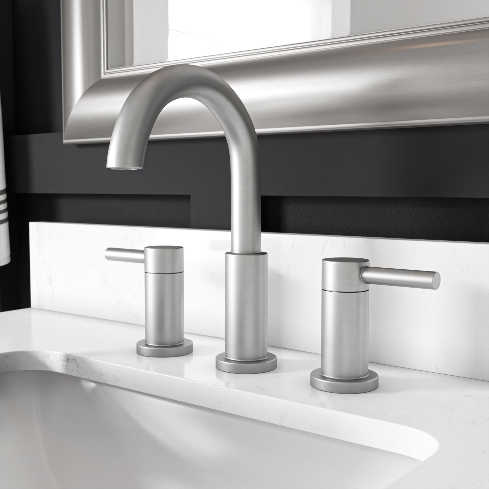 slide 2 of 6, allen + roth Harlow Brushed Nickel Widespread 2-handle WaterSense High-arc Residential Handle Bathroom Sink Faucet with Drain, 1 ct