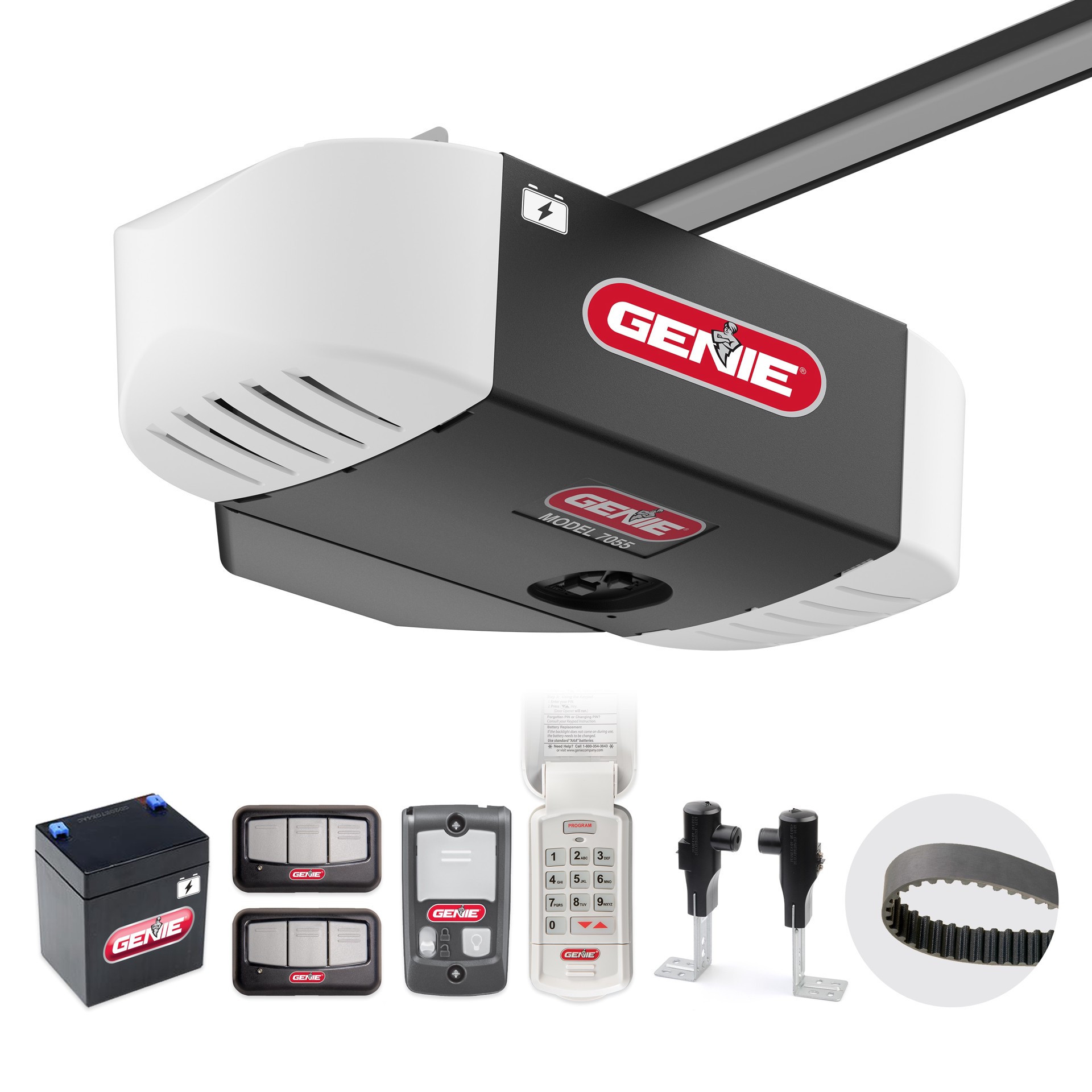 slide 1 of 6, Genie 1-1/4 HPc Belt drive Garage Door Opener and Battery Back-Up, 1 ct