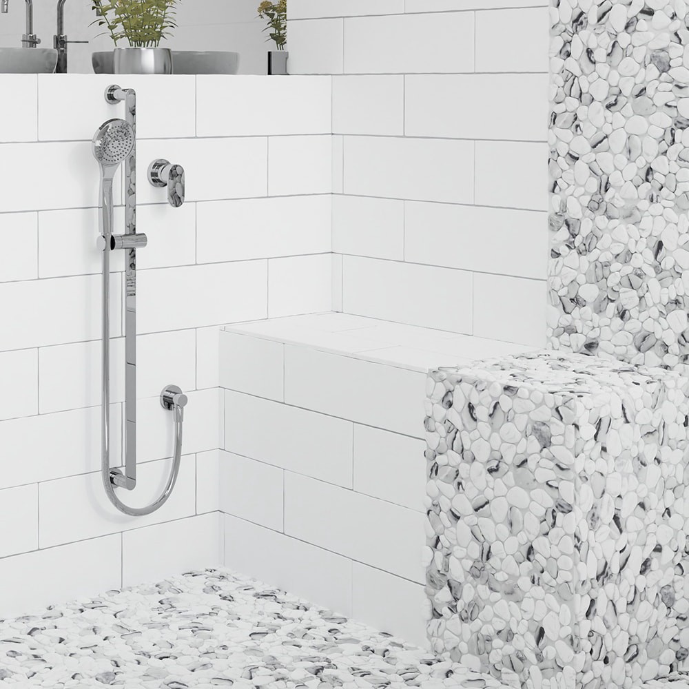 slide 5 of 6, Elida Ceramica Pebble Creek Marble 12-in x 12-in Carrara-look Glass Pebble Mosaic Floor and Wall Tile ( 0.99-sq ft Piece ), 1 ct