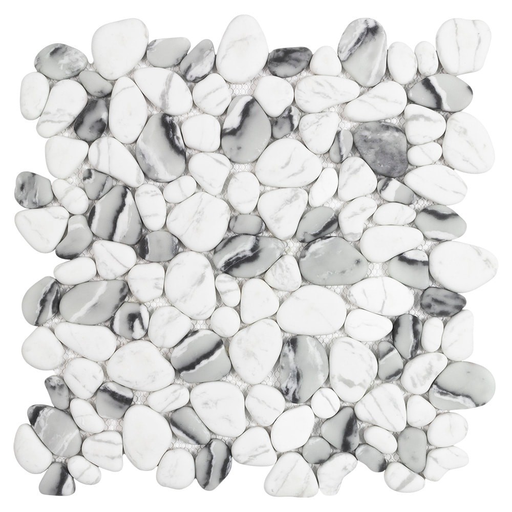 slide 6 of 6, Elida Ceramica Pebble Creek Marble 12-in x 12-in Carrara-look Glass Pebble Mosaic Floor and Wall Tile ( 0.99-sq ft Piece ), 1 ct