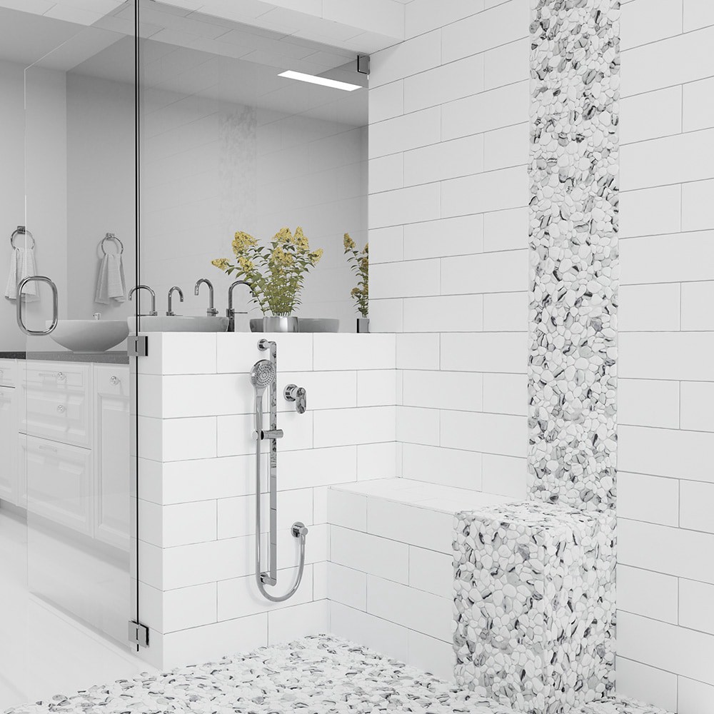 slide 3 of 6, Elida Ceramica Pebble Creek Marble 12-in x 12-in Carrara-look Glass Pebble Mosaic Floor and Wall Tile ( 0.99-sq ft Piece ), 1 ct