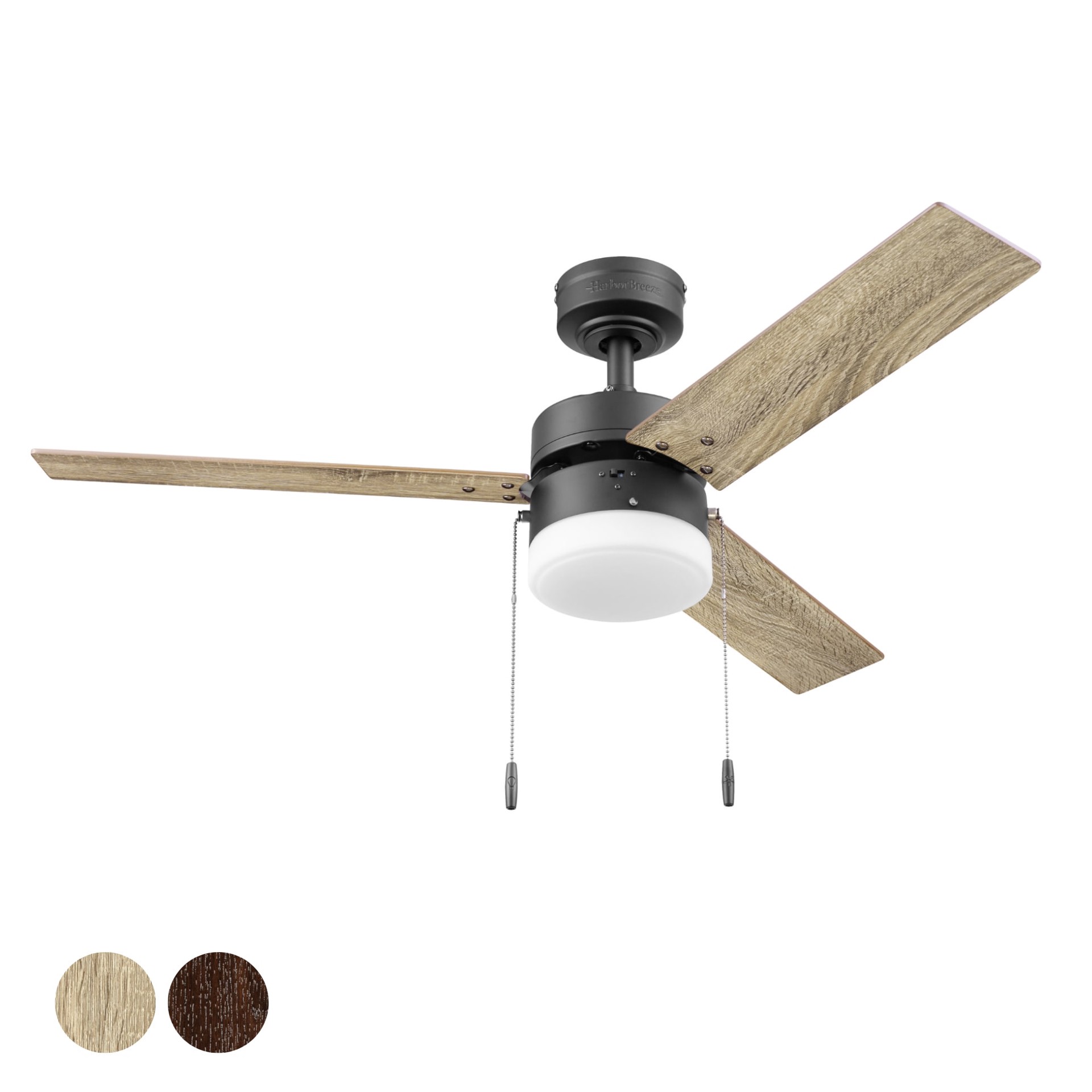 slide 3 of 6, Harbor Breeze Vue 44-in Matte black with Mocha/cocoa Blades Ceiling Fan With Light 3 -Blade, 1 ct
