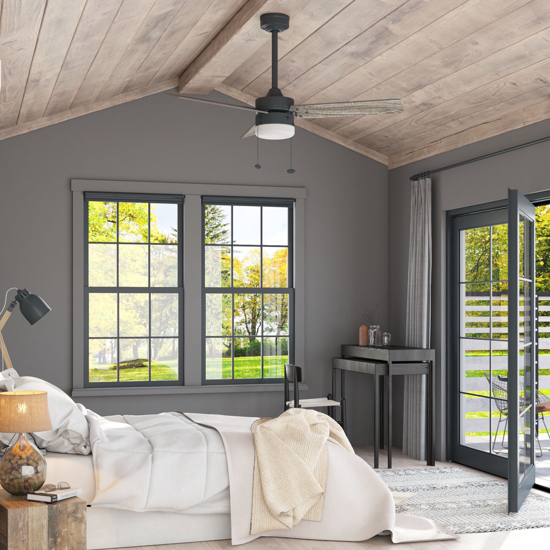 slide 4 of 6, Harbor Breeze Vue 44-in Matte black with Mocha/cocoa Blades Ceiling Fan With Light 3 -Blade, 1 ct