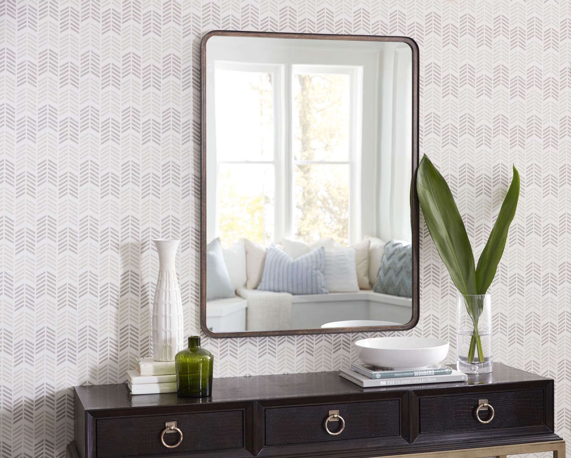 slide 4 of 6, allen + roth 30-in W x 40.0-in H Rectangle Dark Bronze Framed Wall Mirror, 1 ct