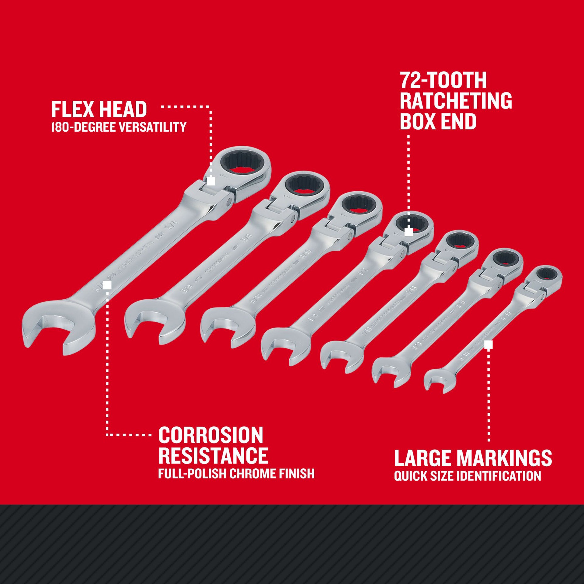 slide 3 of 6, CRAFTSMAN 7 -Piece Set Standard (SAE) Flexible Head Ratchet Wrench, 1 ct