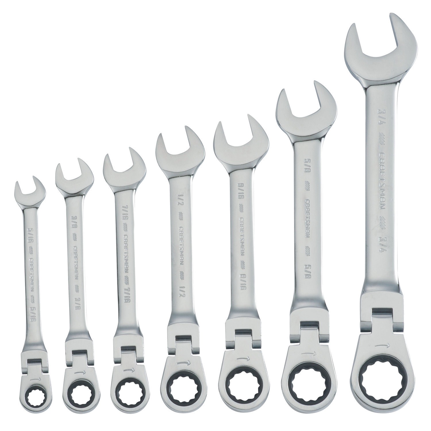 slide 1 of 6, CRAFTSMAN 7 -Piece Set Standard (SAE) Flexible Head Ratchet Wrench, 1 ct