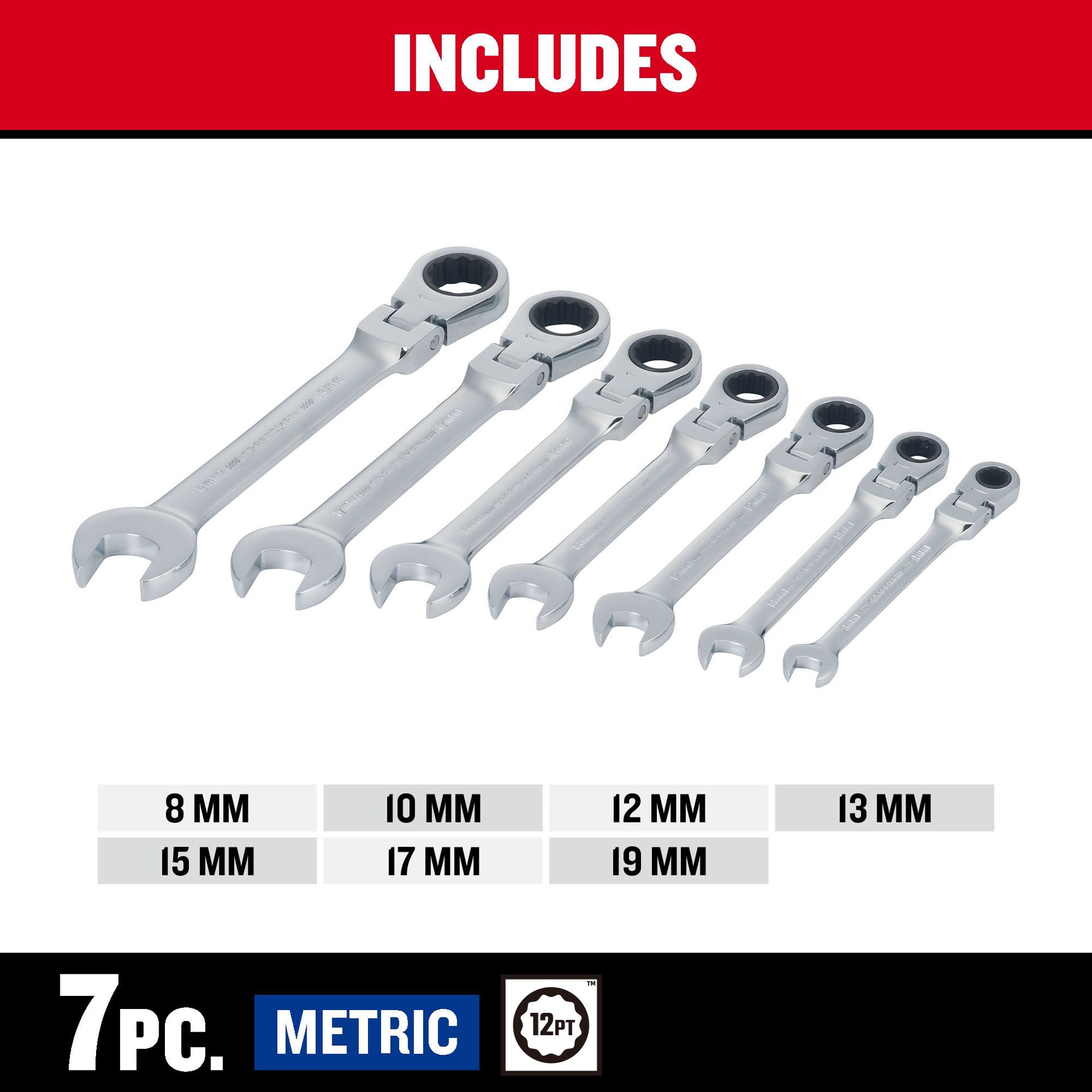 slide 2 of 6, CRAFTSMAN 7 -Piece Set Metric Flexible Head Ratchet Wrench, 1 ct