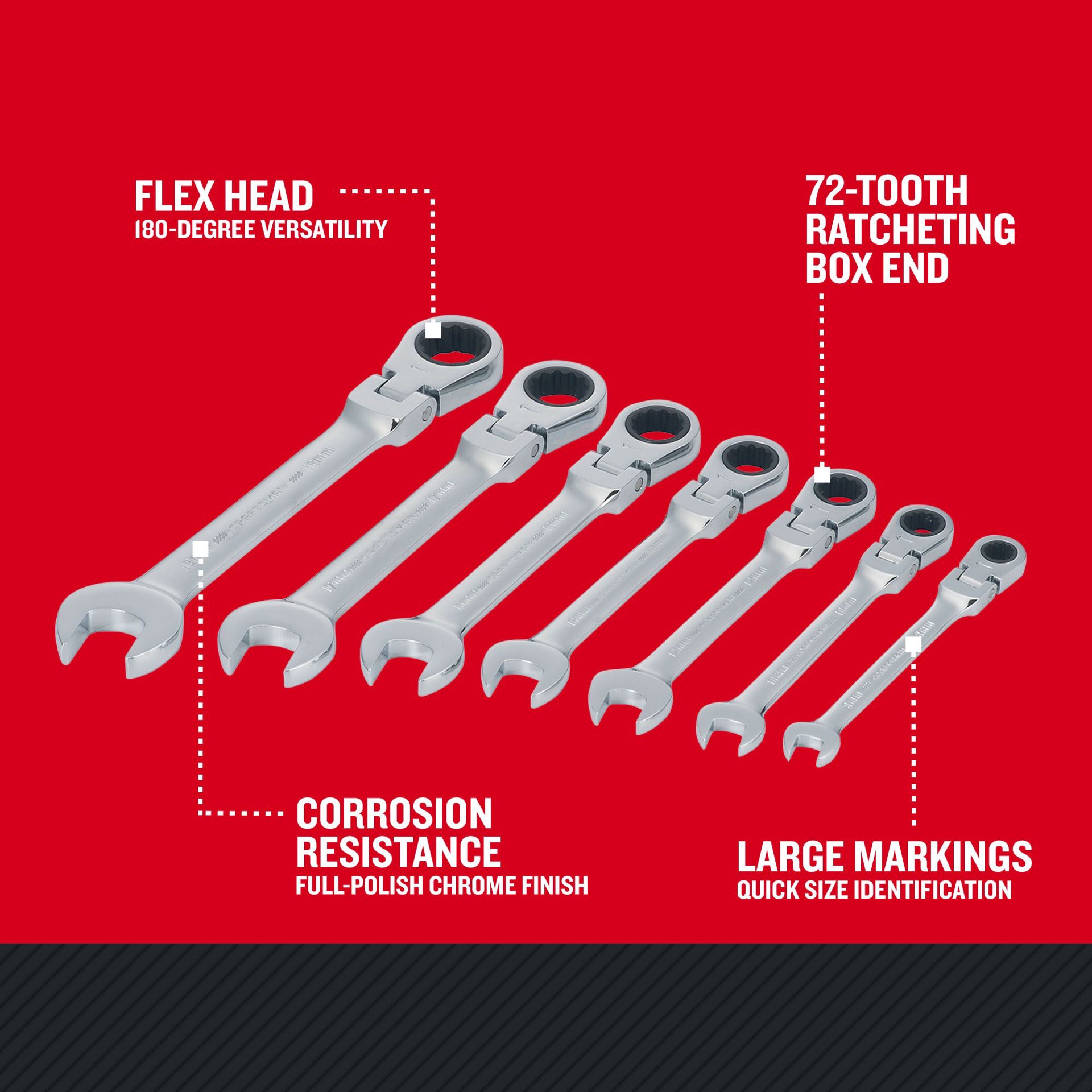 slide 3 of 6, CRAFTSMAN 7 -Piece Set Metric Flexible Head Ratchet Wrench, 1 ct